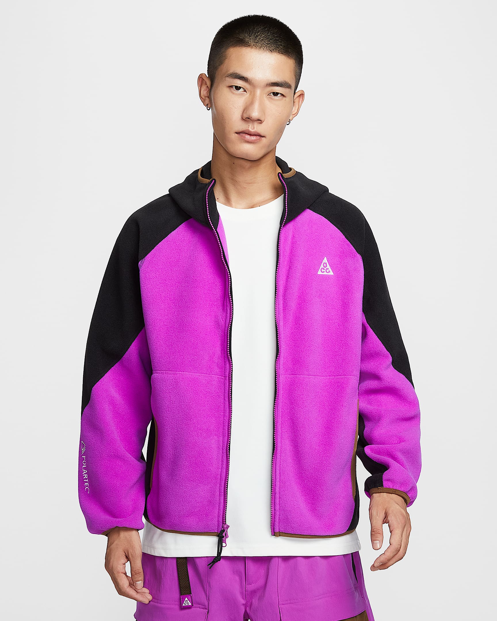 Nike ACG "Wolf Tree" 男子摇粒绒全长拉链开襟连帽衫 - 明亮紫/黑/苔木棕色/山峰白