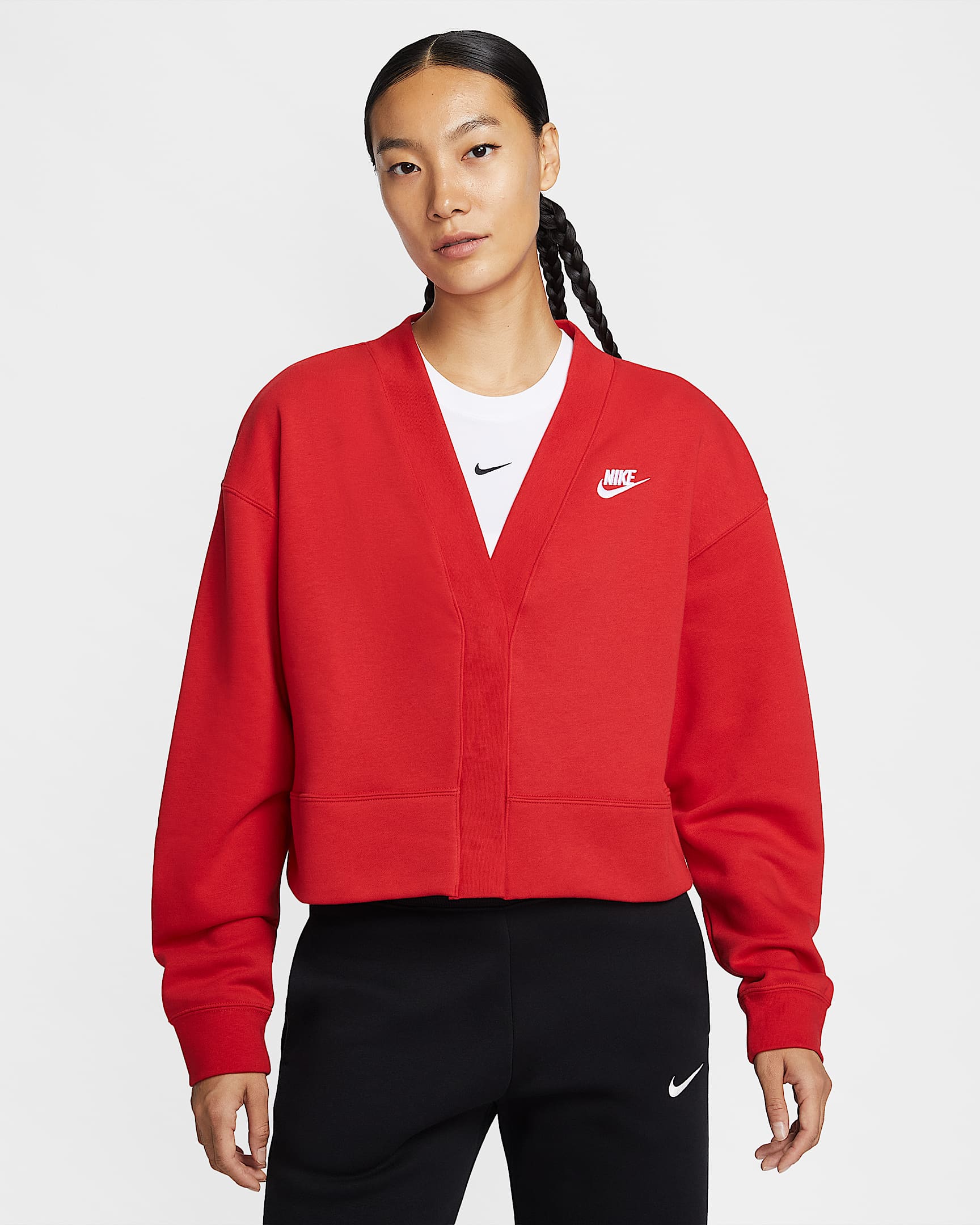 Nike Sportswear Club Fleece 女子宽松薄绒开衫 - 大学红/白色