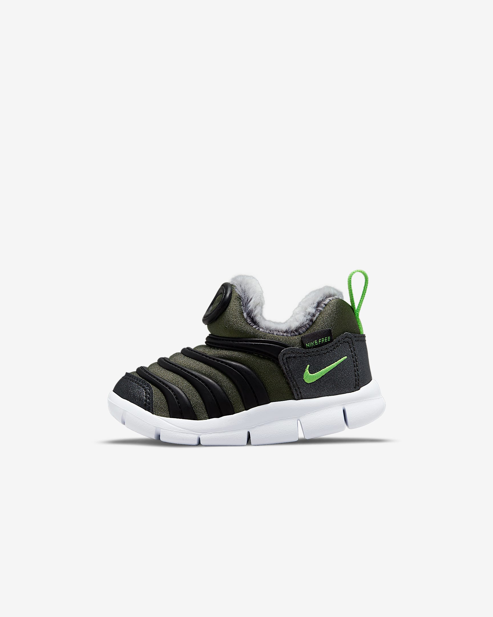 Nike Dynamo Free SE 耐克毛毛虫婴童运动鞋 - 军裤卡其/白色/灰黑/冲击绿