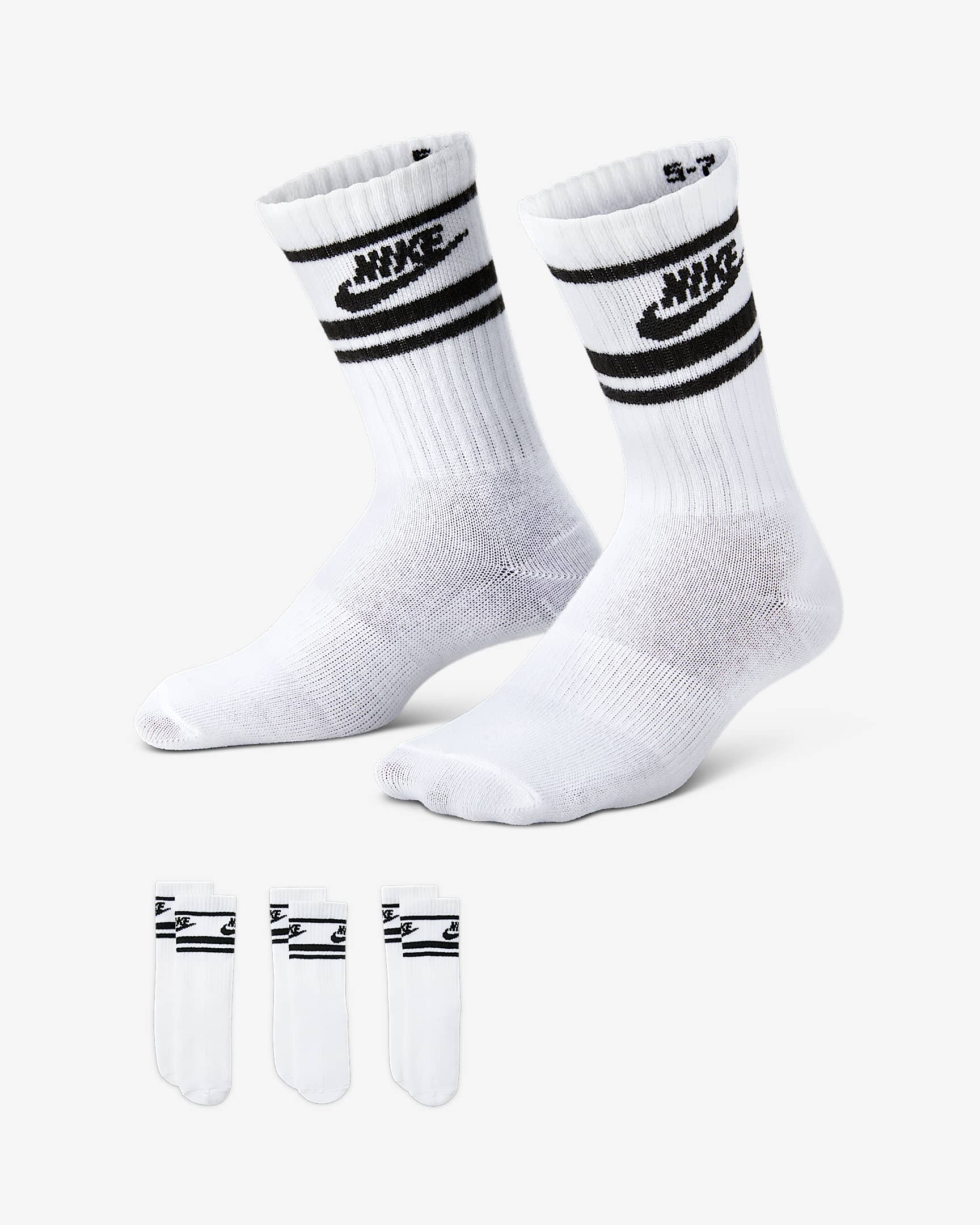 Nike Dri-FIT Futura 幼童速干中筒运动袜（3 双） - 白色