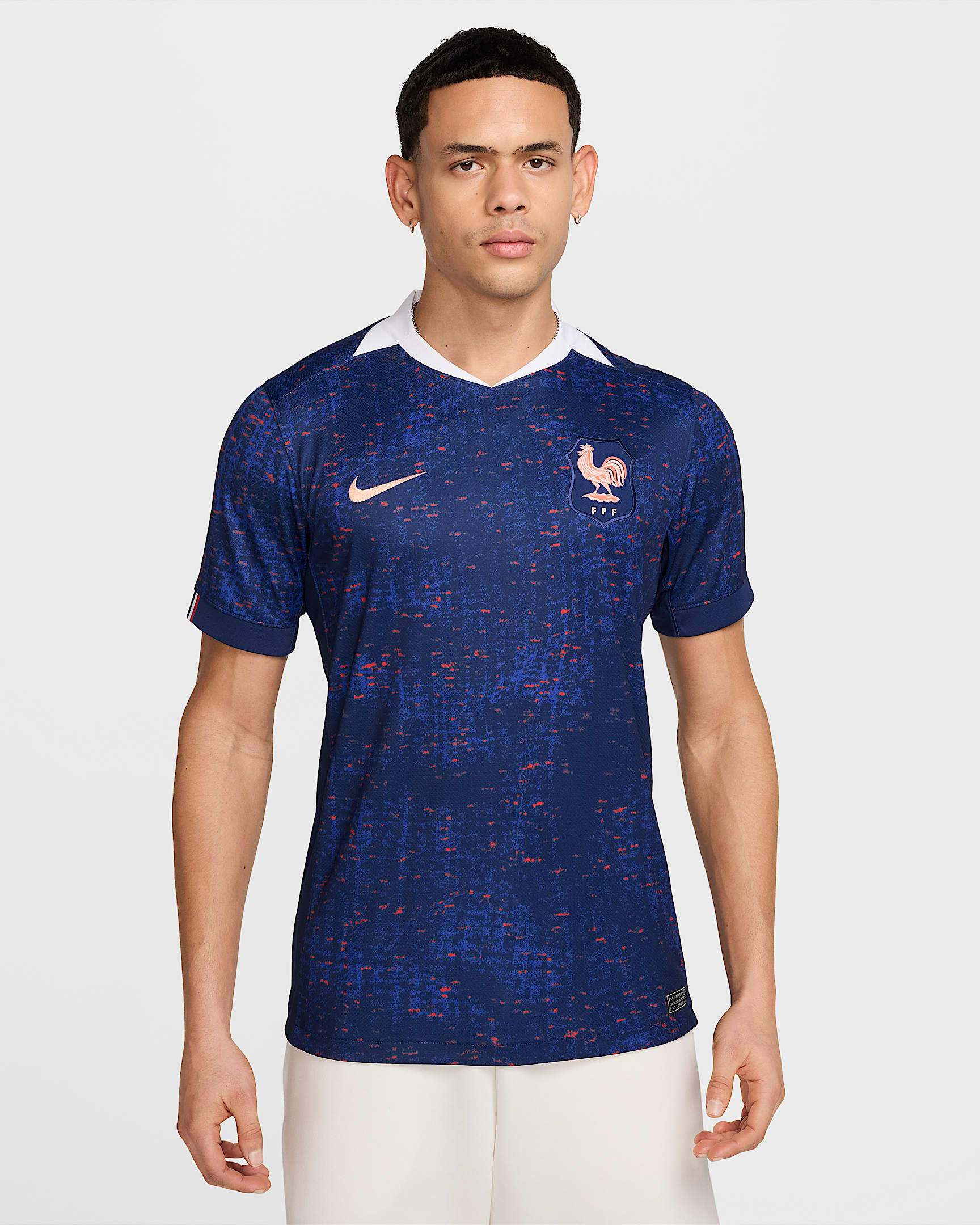 2025 赛季法国队主场球迷版 Nike Dri-FIT 男子速干足球球衣 - 空间蓝/浅茜草根褐