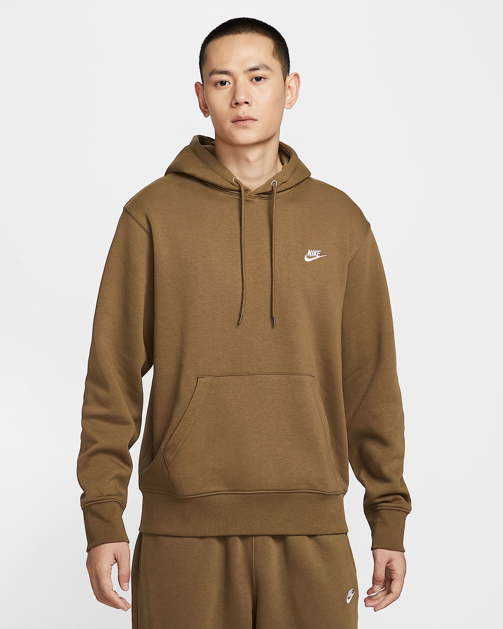 Nike Club 男子加绒套头连帽衫 - 苔木棕色/苔木棕色/白色