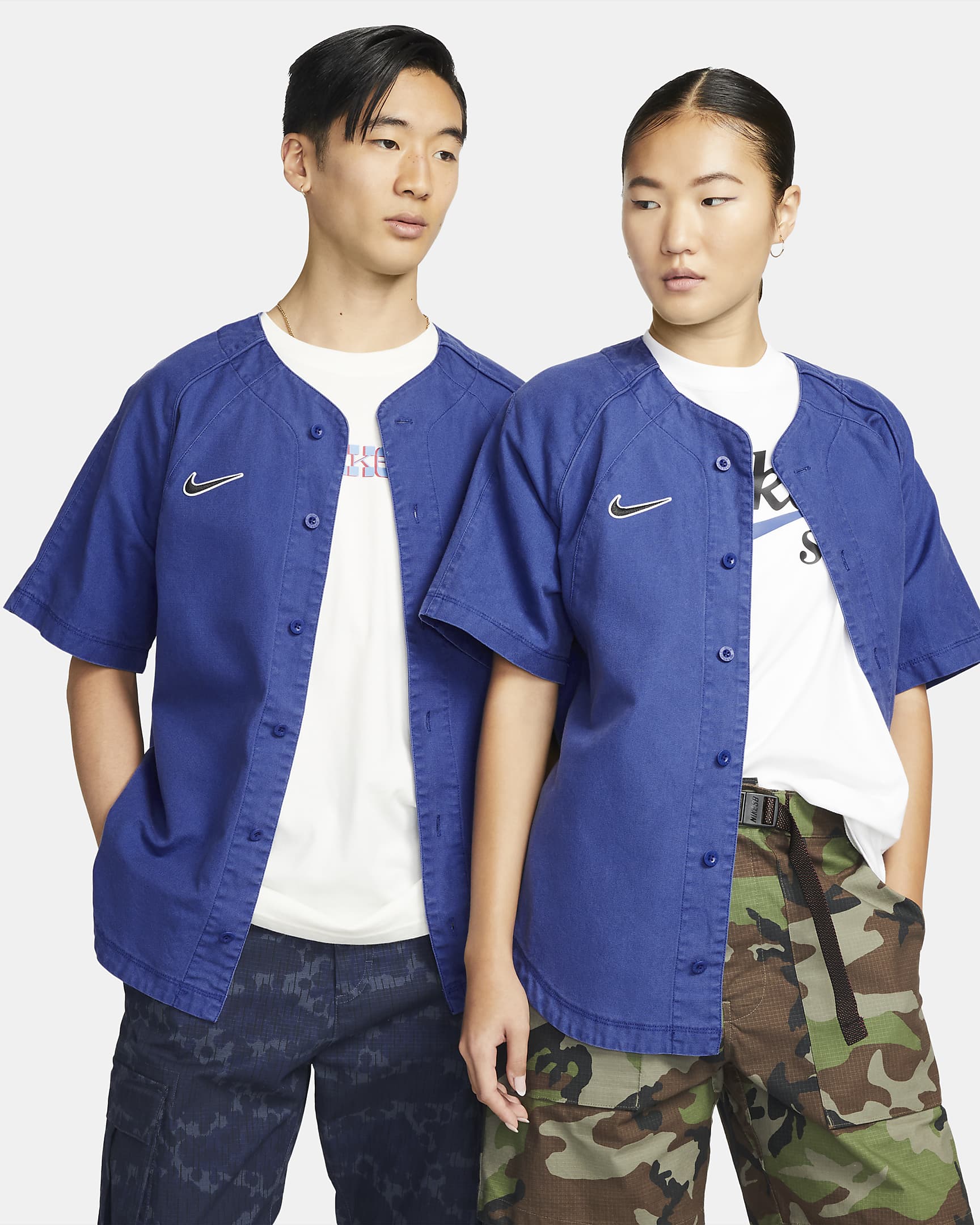 Nike SB 男/女滑板上衣 - 深宝蓝/白色