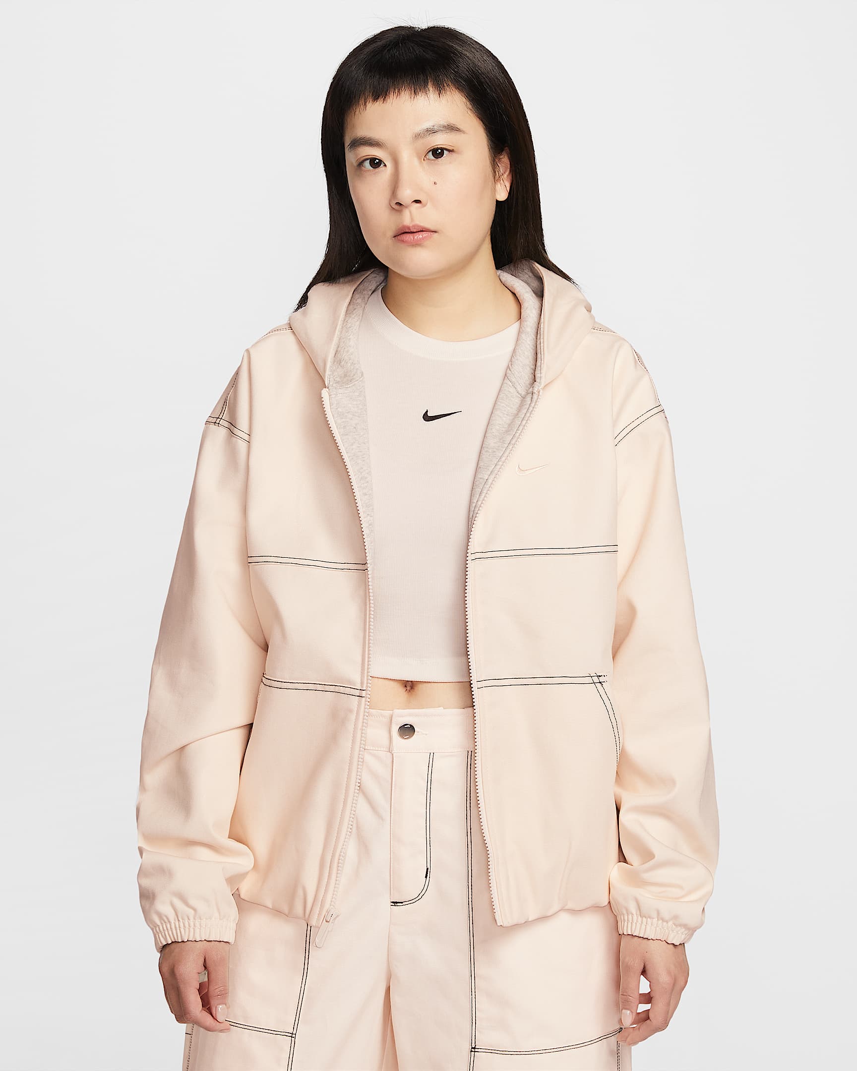 Nike Sportswear 女子 Oversize 风工装夹克 - 粉白/粉白