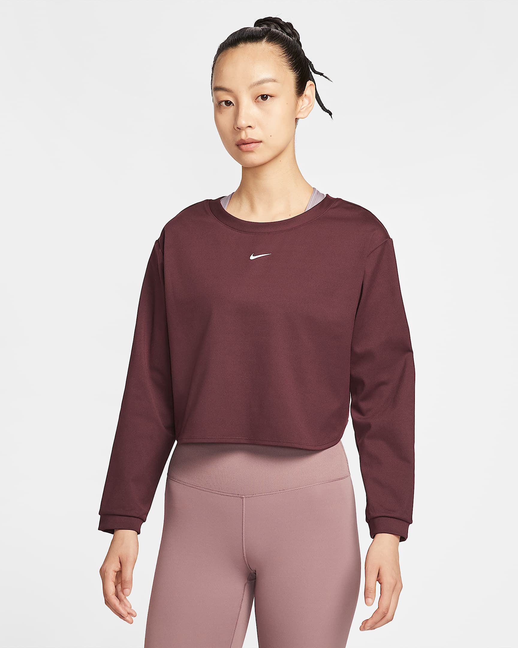 Nike One Dri-FIT 女子速干长袖上衣 - 鲜亮勃艮第酒红/白色