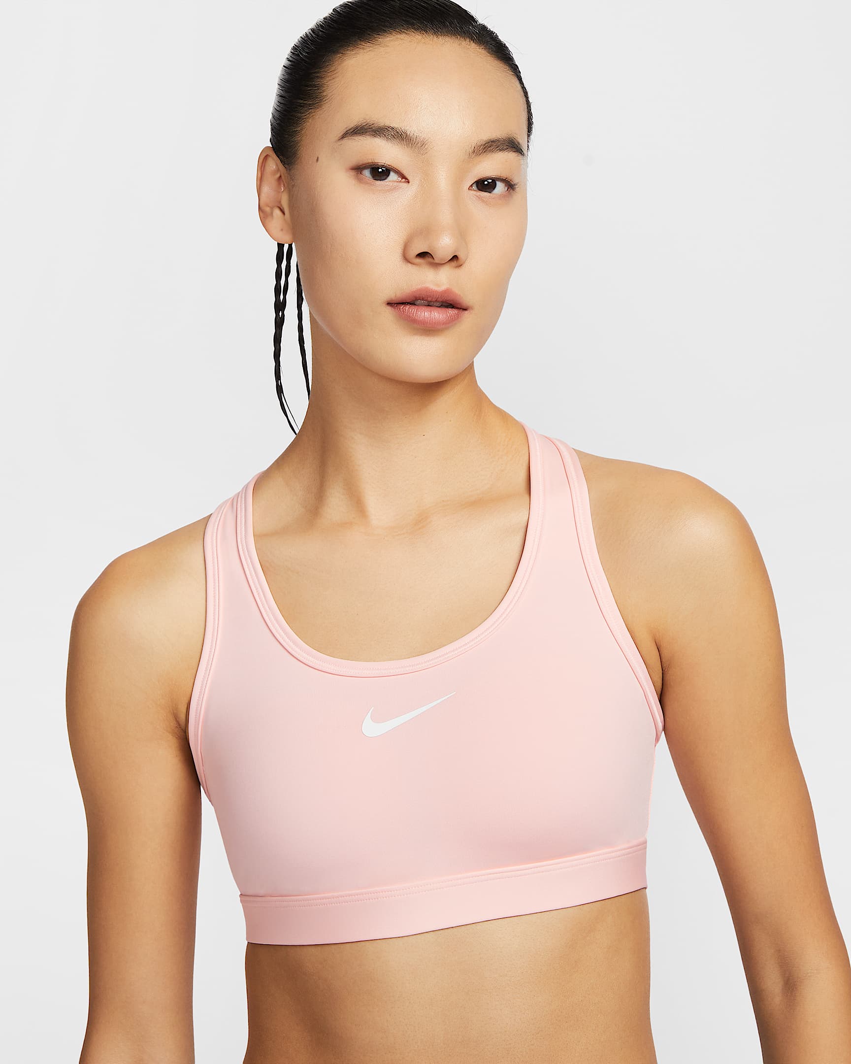 Nike Swoosh 郑钦文同款女子中强度支撑速干衬垫运动内衣 - 大气浅粉/大气浅粉/白色