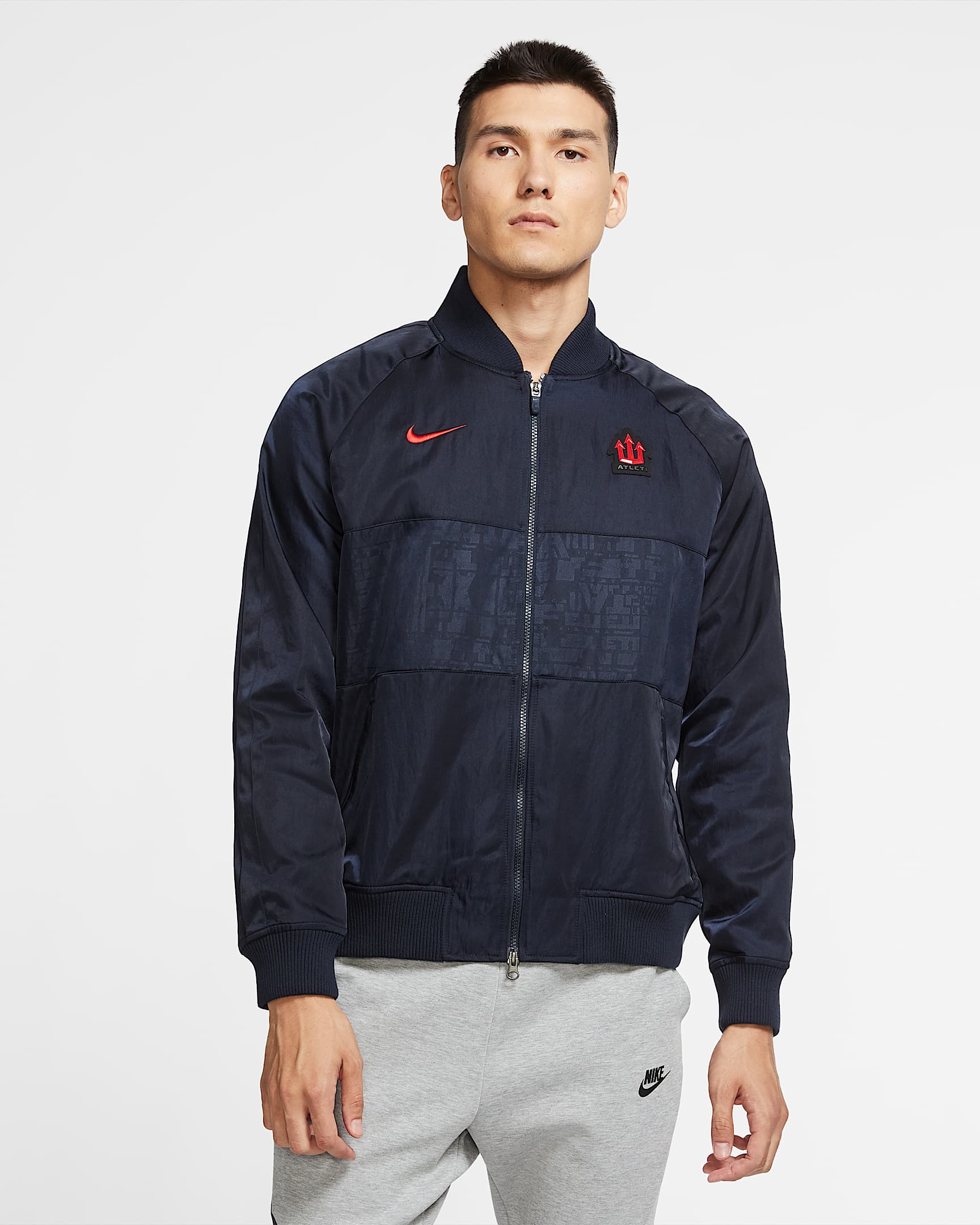 马德里竞技男子缎质足球夹克 - 暗蓝黑/暗蓝黑/运动红