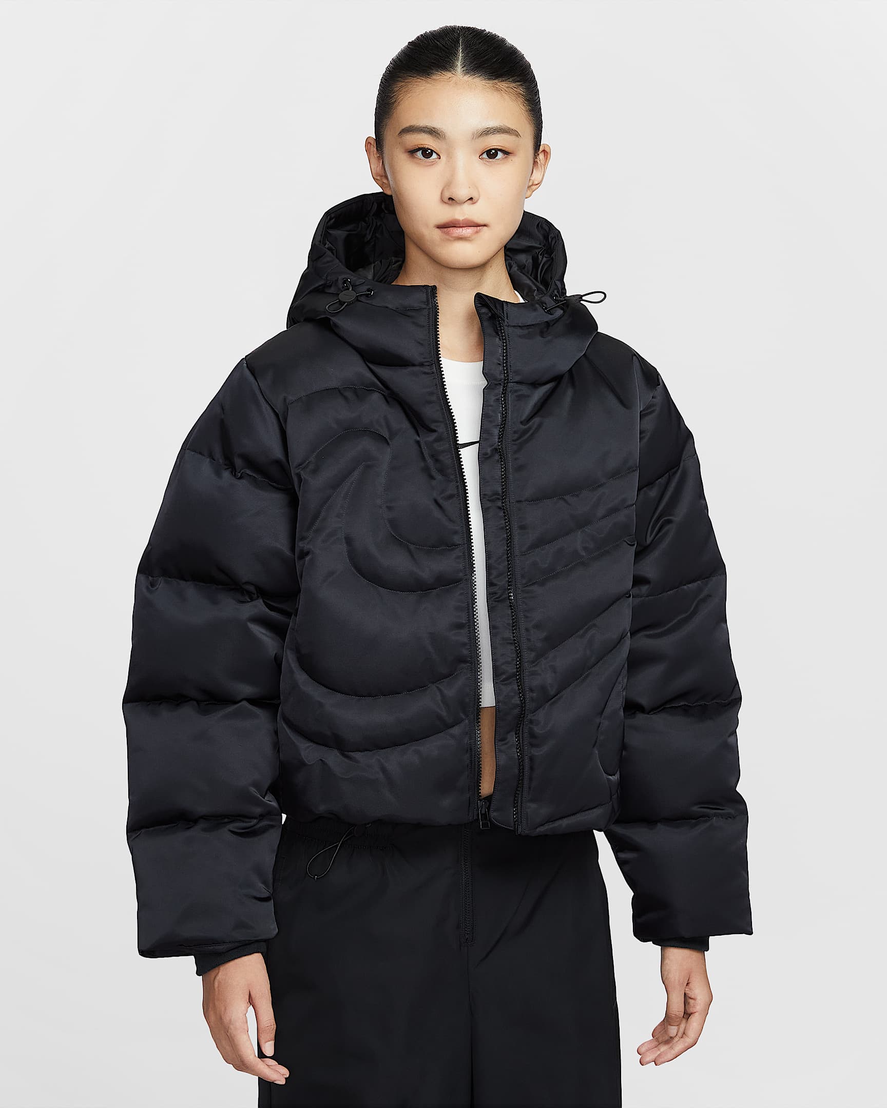 Nike Sportswear Swoosh Series Therma-FIT 女子 Oversize 风羽绒夹克 - 黑/黑