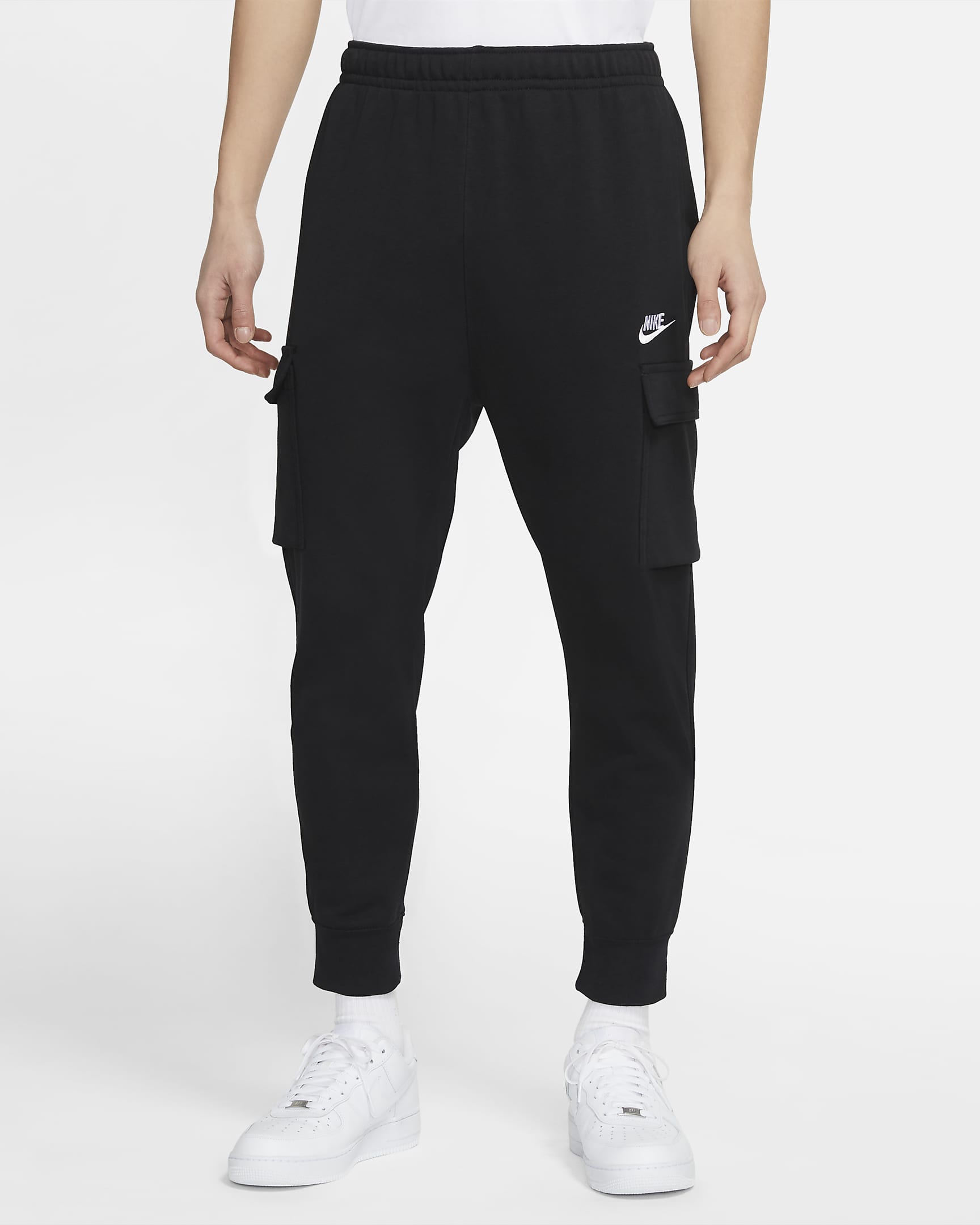 Nike Sportswear Club 男子法式毛圈工装长裤 - 黑/黑/白色
