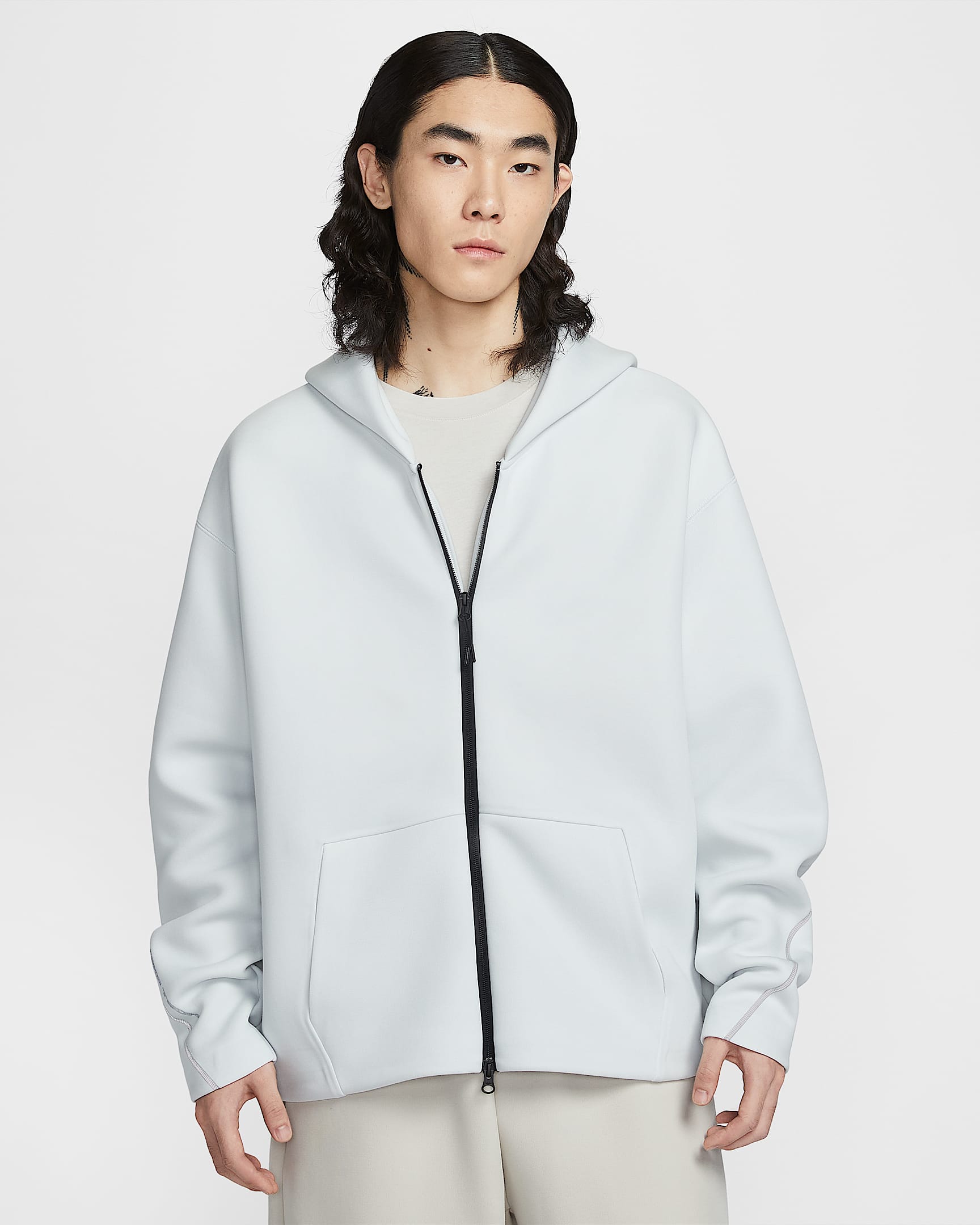 Nike Tech 男子针织全长拉链开襟连帽衫 - 米白/黑