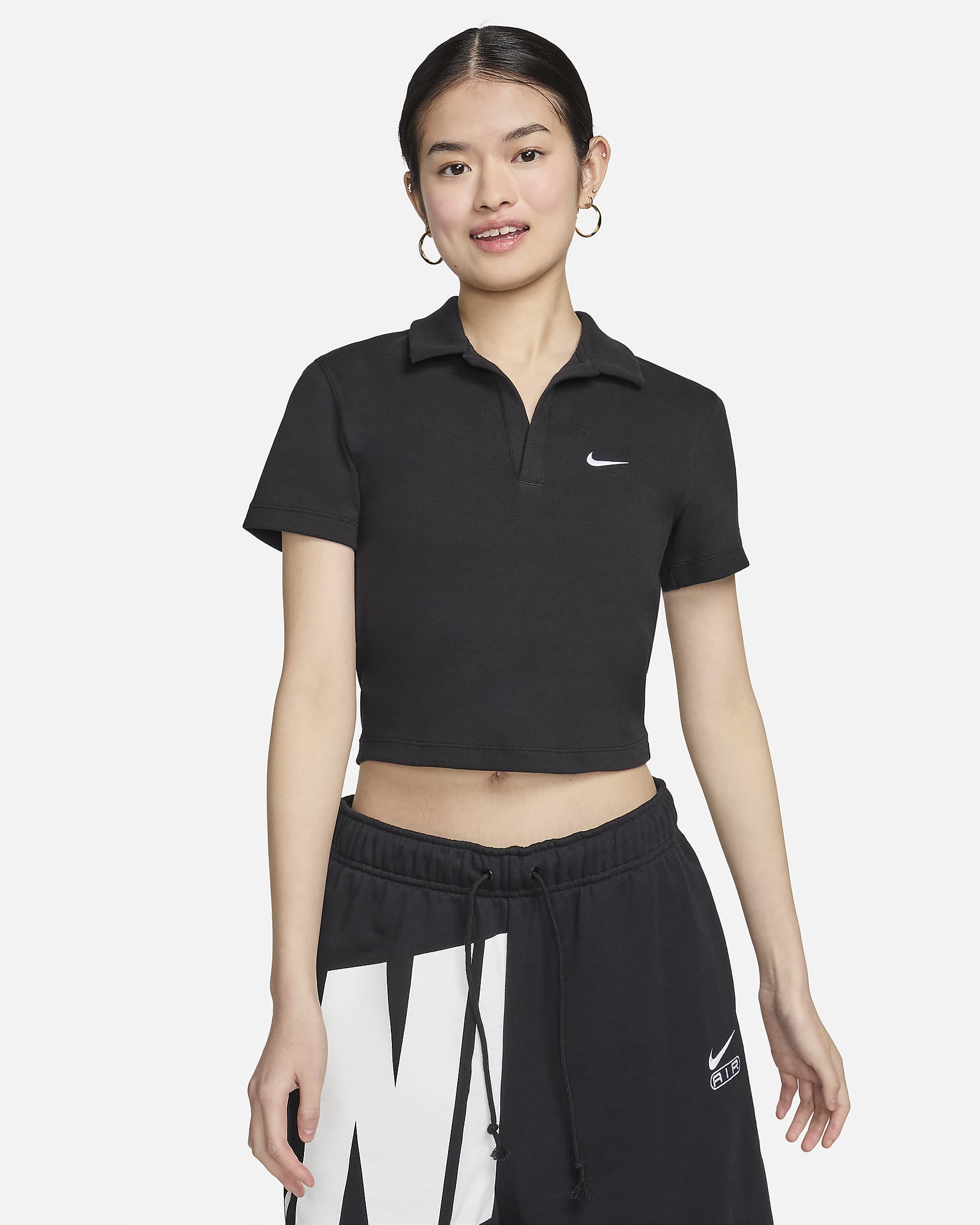 Nike Sportswear Essential 女子短袖翻领上衣 polos短T - 黑/白色