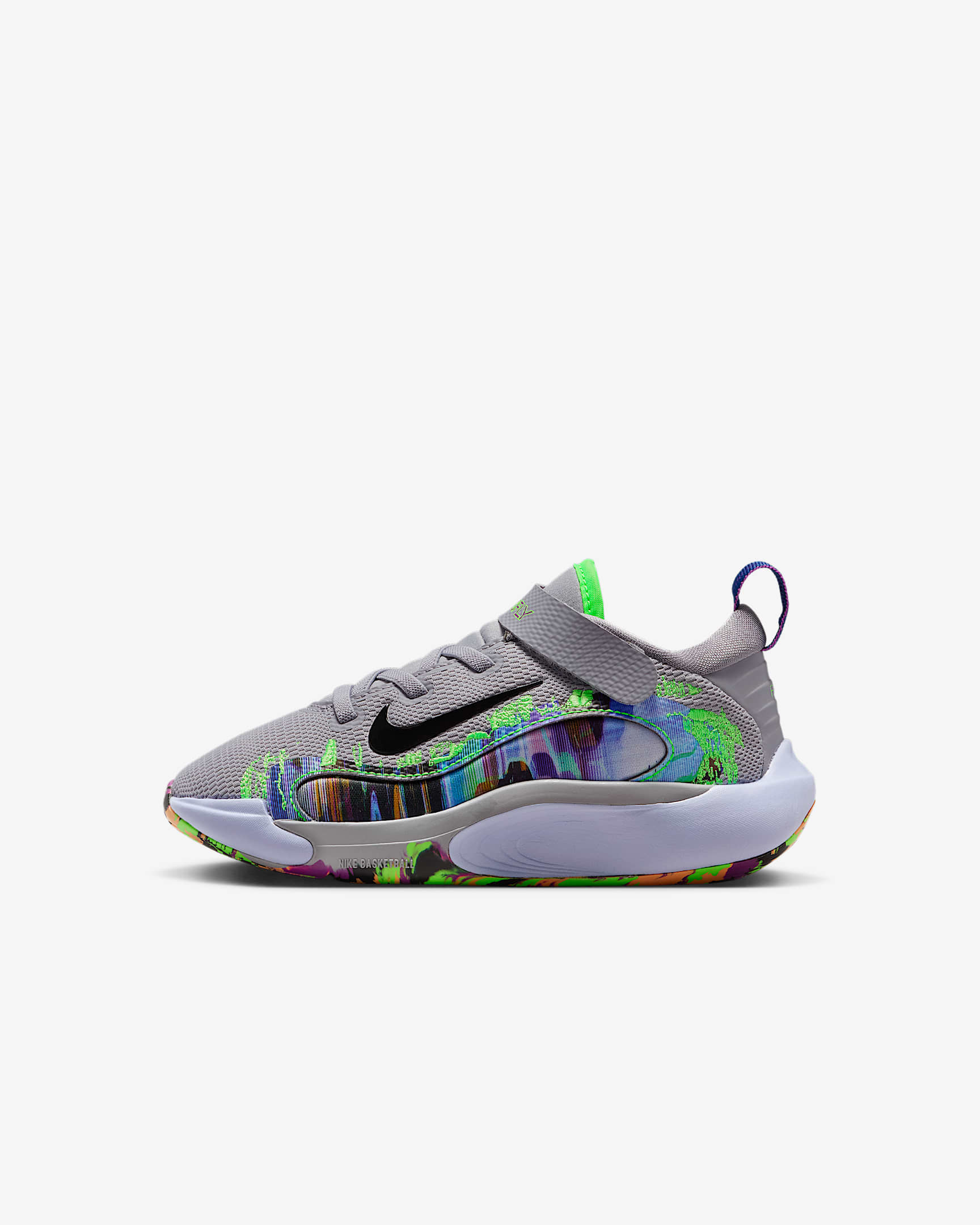 Nike IsoFly 幼童运动鞋 - 水泥灰/黑/明亮紫/冲击绿