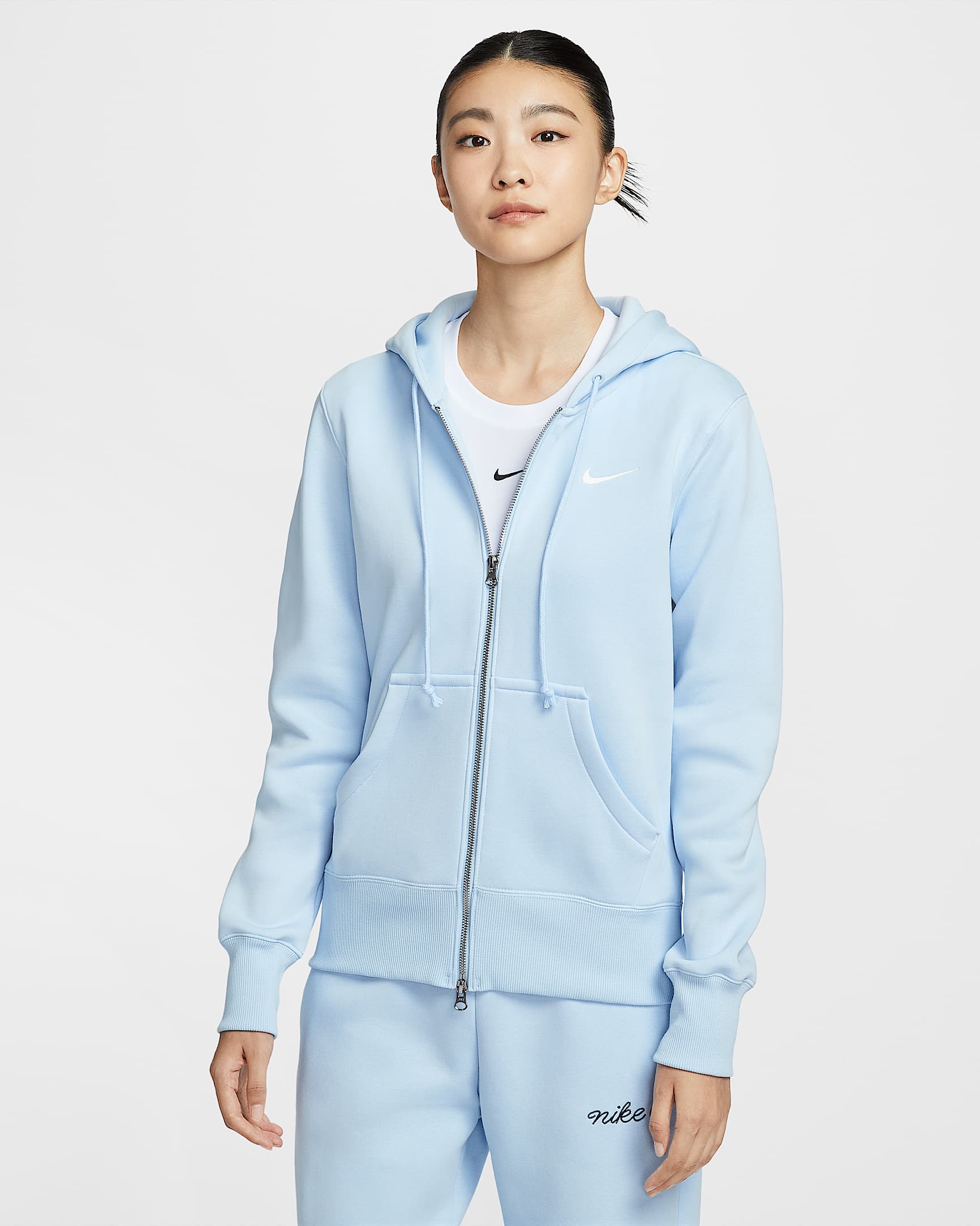 Nike Sportswear Phoenix Fleece 女子全长拉链开襟加绒连帽衫 - 天青石蓝/帆白