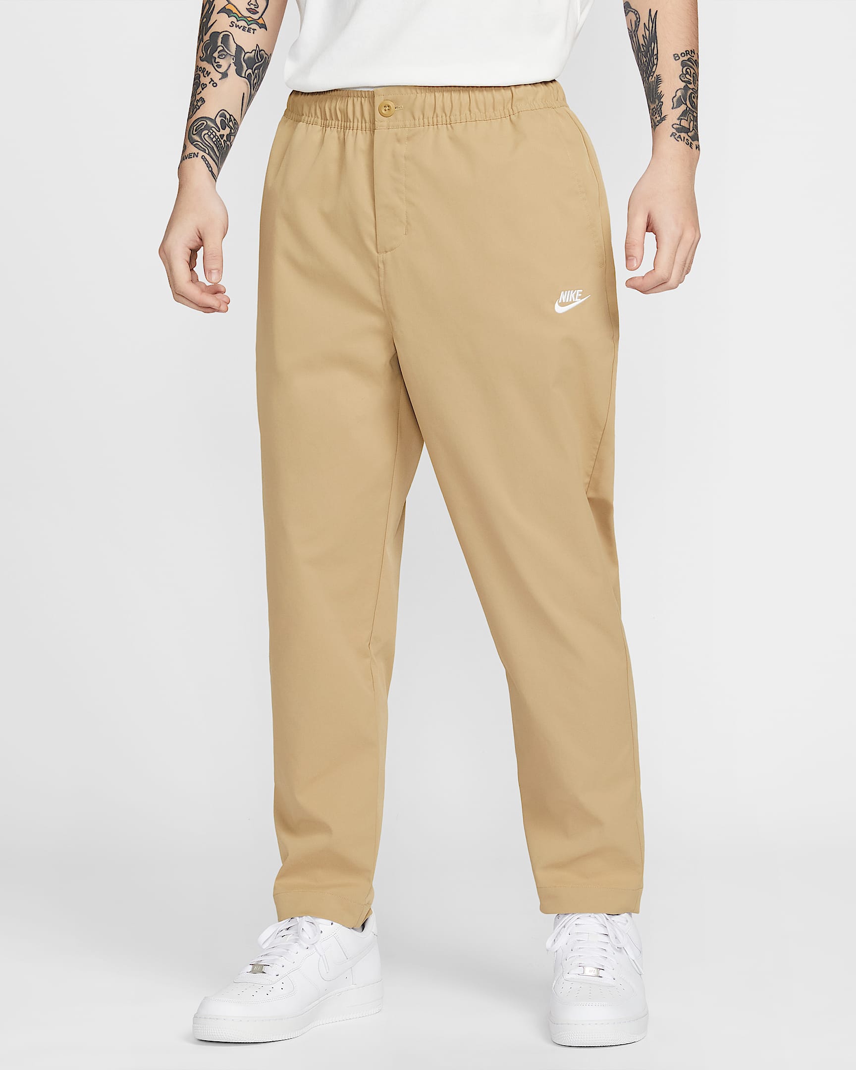 Nike Club 男子梭织锥形剪裁长裤 - 杏茶色/白色