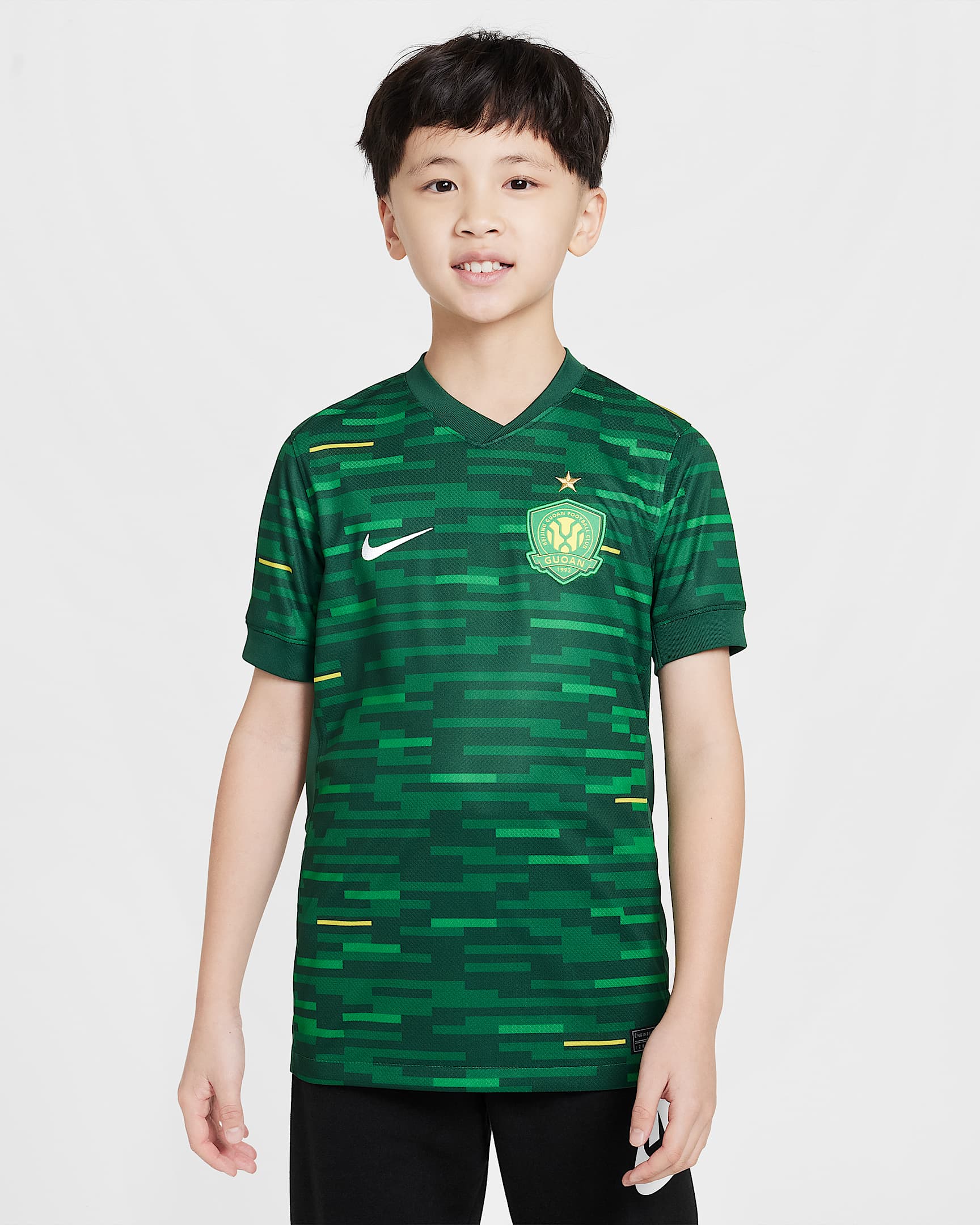 2025 赛季北京国安主场球迷版 Nike Dri-FIT 大童速干足球球衣 - 松绿/峡谷绿/白色