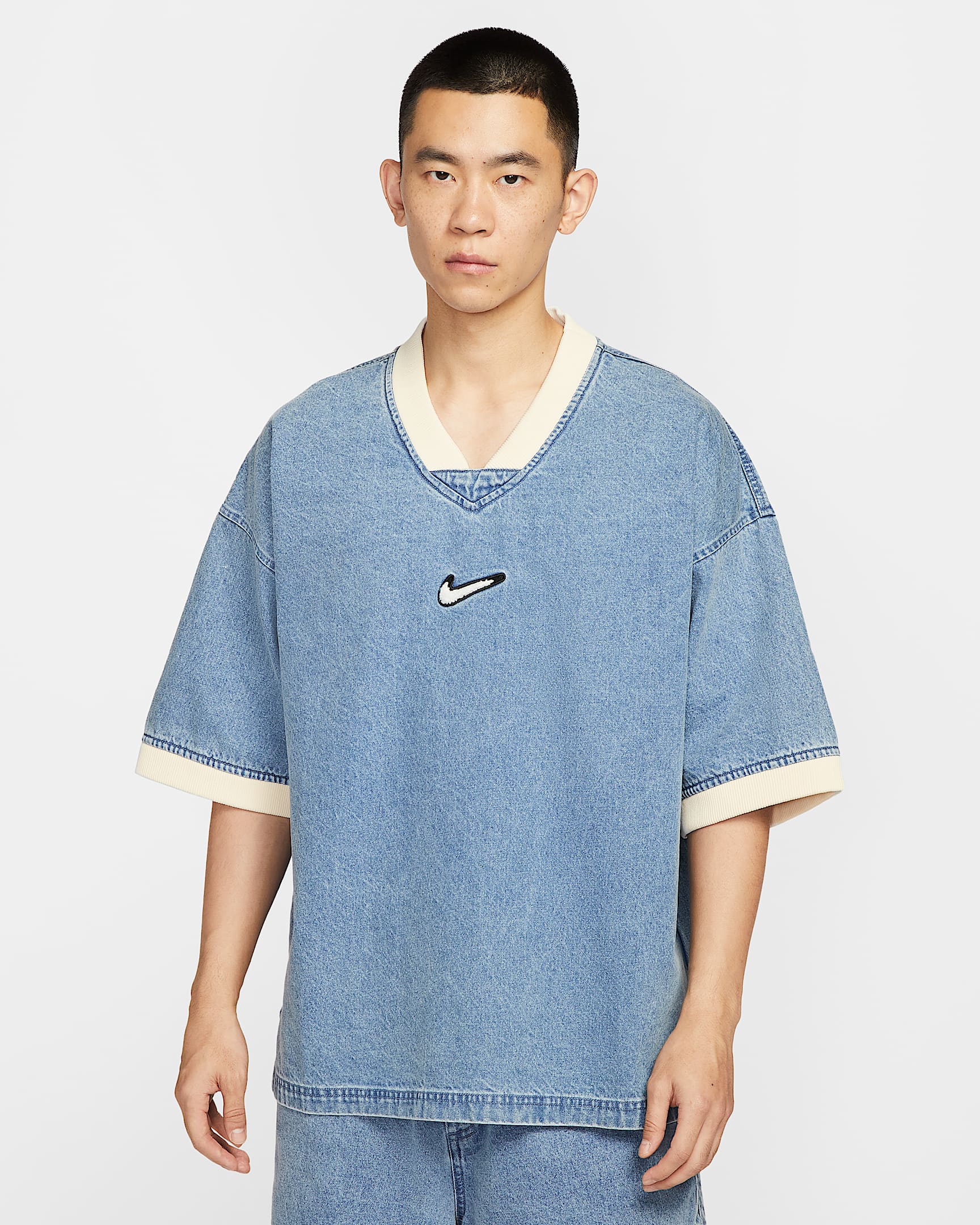 Nike 男子牛仔短袖篮球上衣 - 蓝灰/淡象牙白