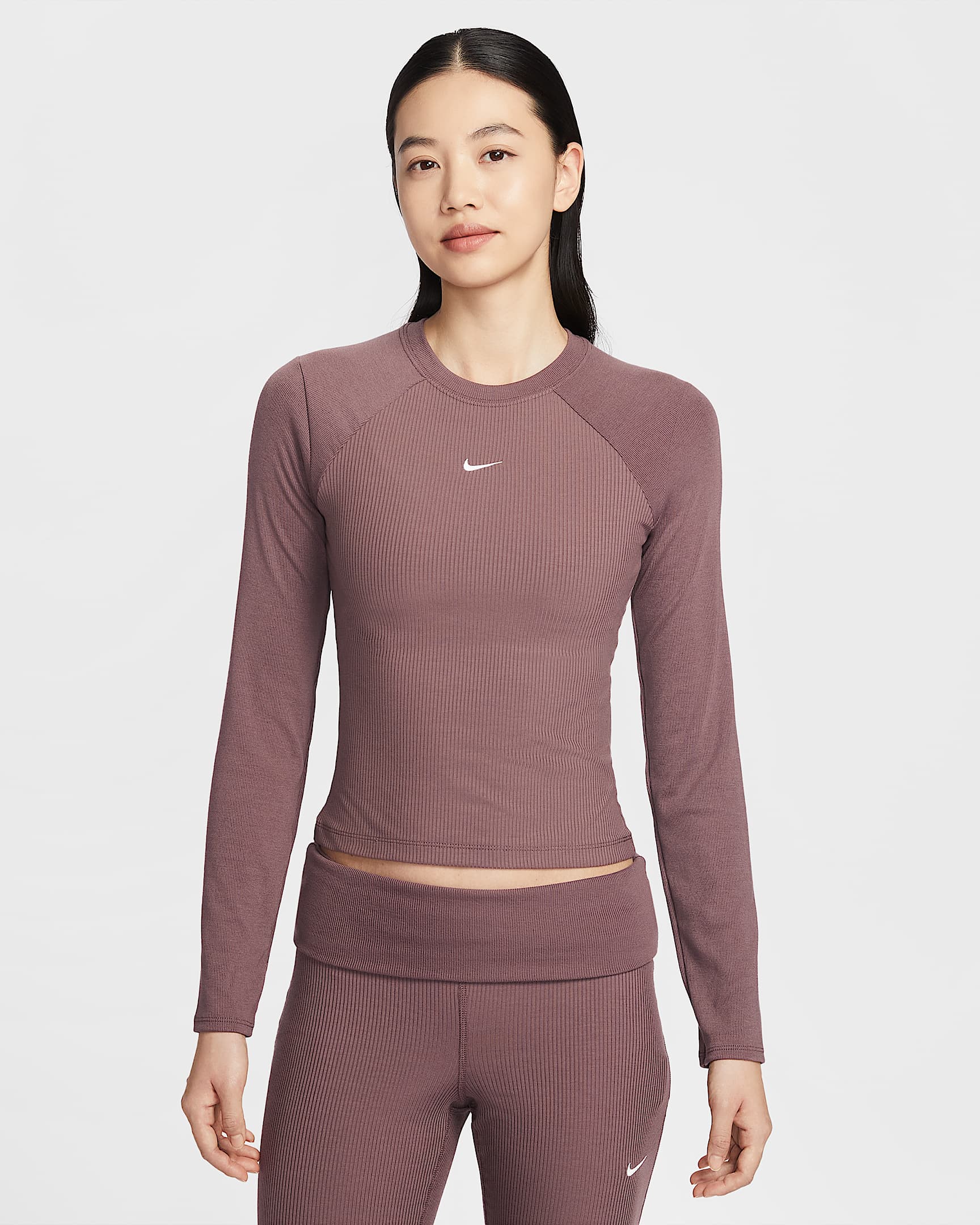 Nike Sportswear Chill Knit 女子紧身长袖罗纹上衣 - 图腾黑紫/帆白