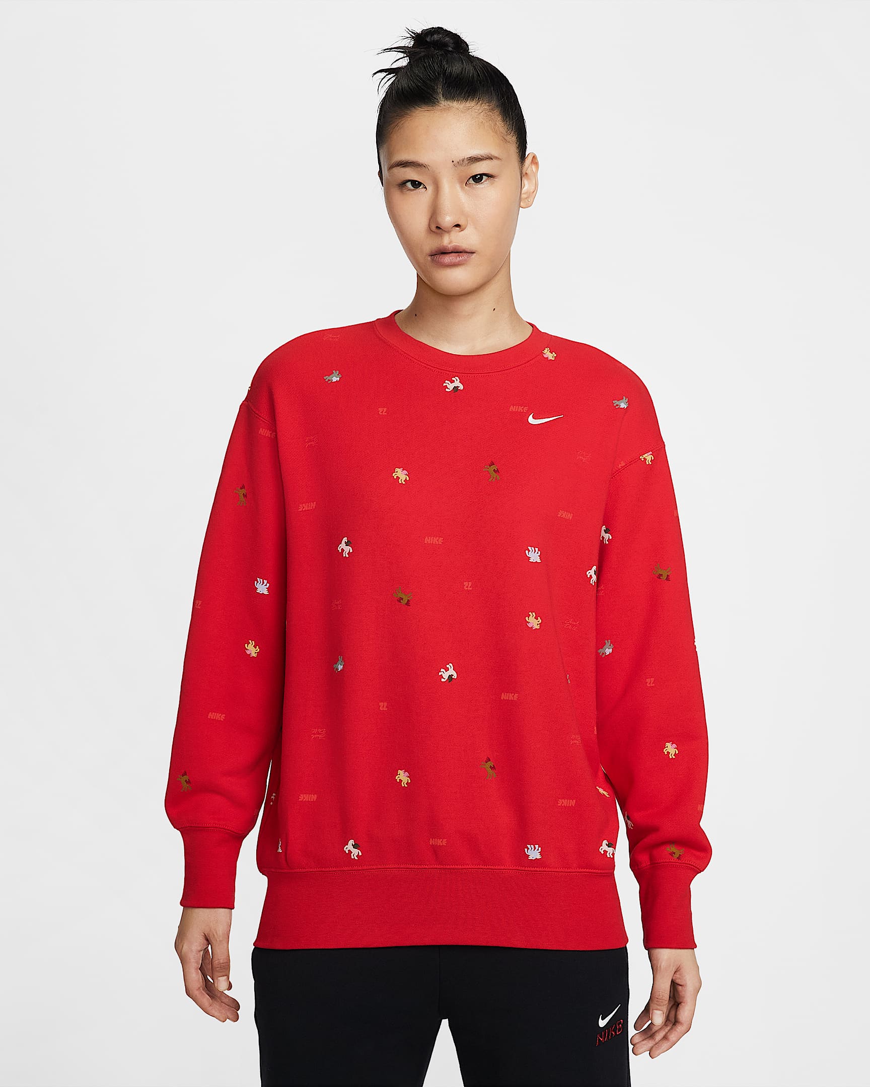 Nike Sportswear 马年限定脱缰系列新年款女子 Oversize 风圆领运动衫 - 大学红
