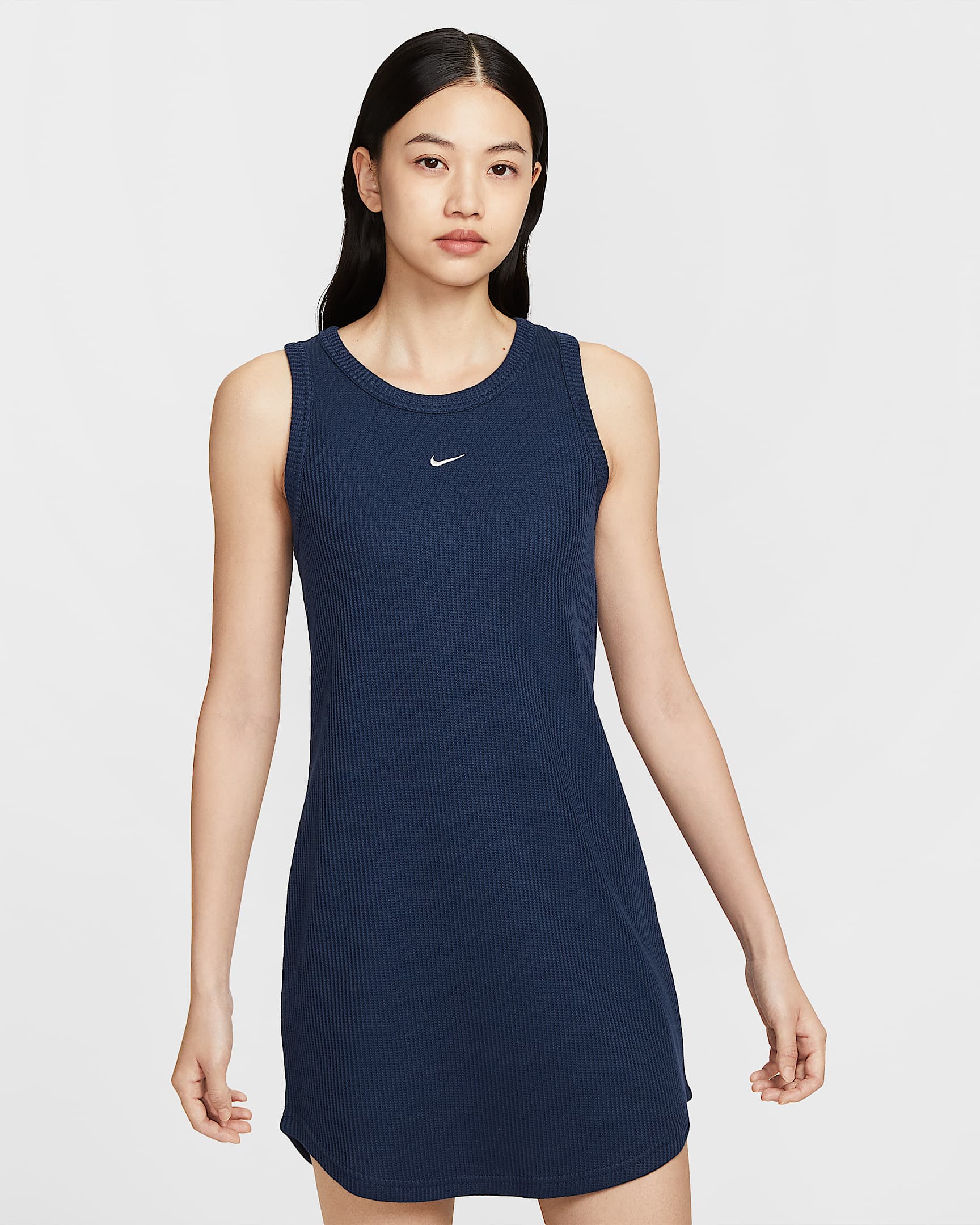 Nike Sportswear Chill Knit 女子华夫格背心连衣裙 - 深藏青/帆白