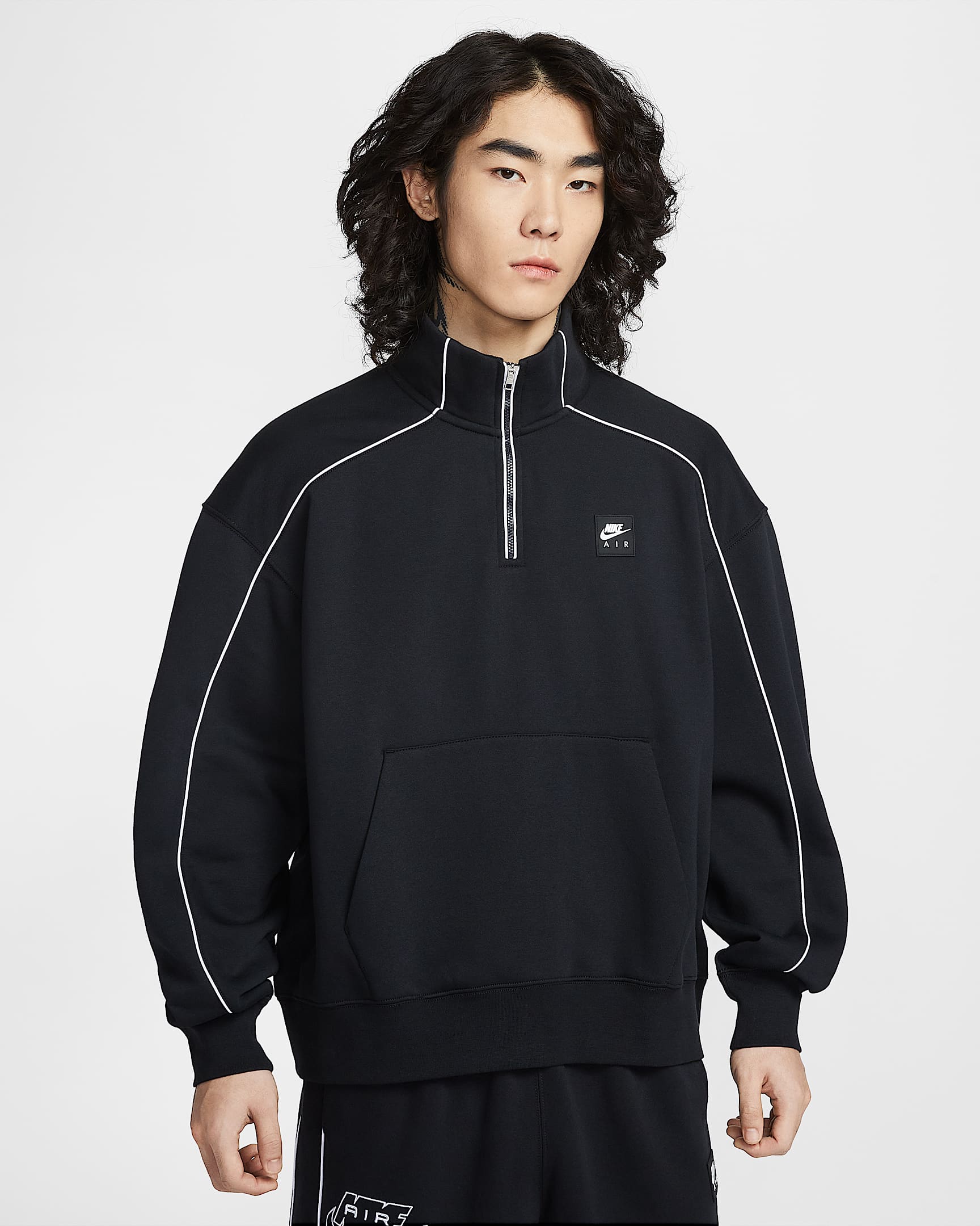 Nike Air 男子 1/4 拉链开襟加绒上衣 - 黑/白色