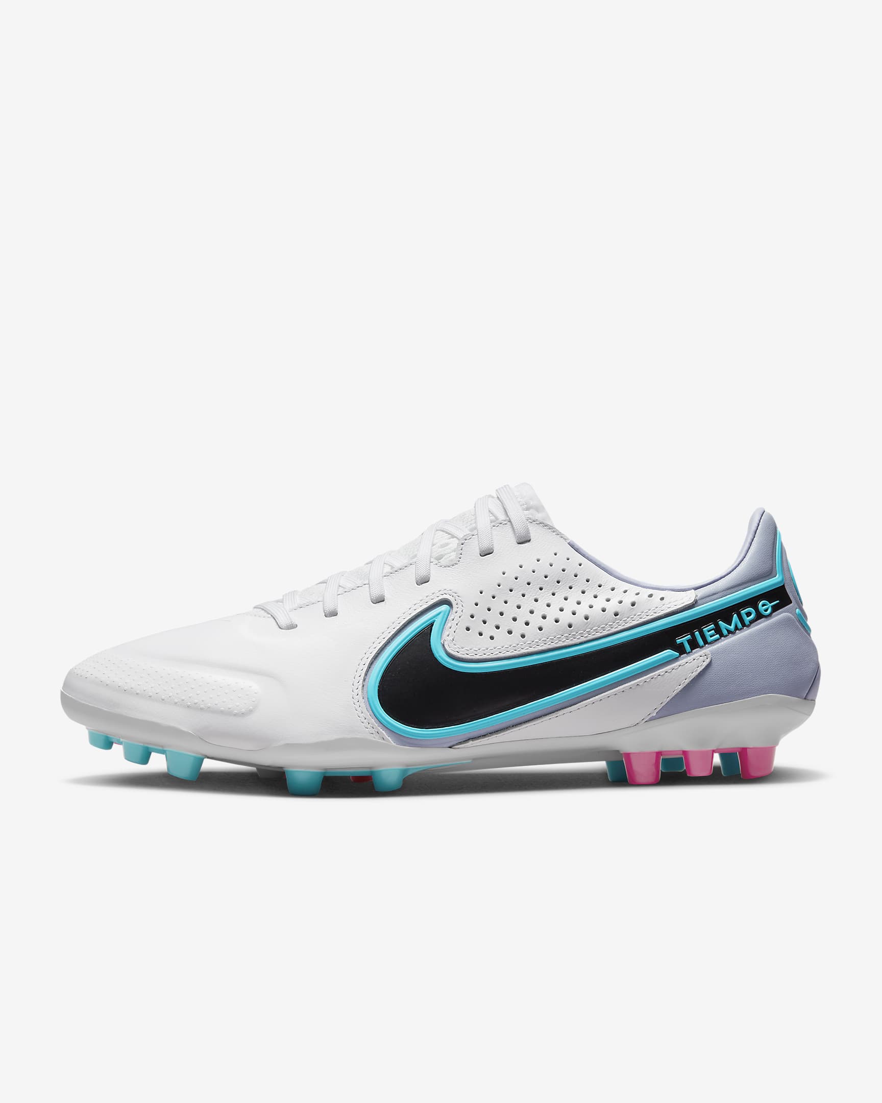 Nike Legend 9 Pro AG 男/女人造草地足球鞋抓地钉鞋 - 白色/波罗的海蓝/爆炸粉/黑
