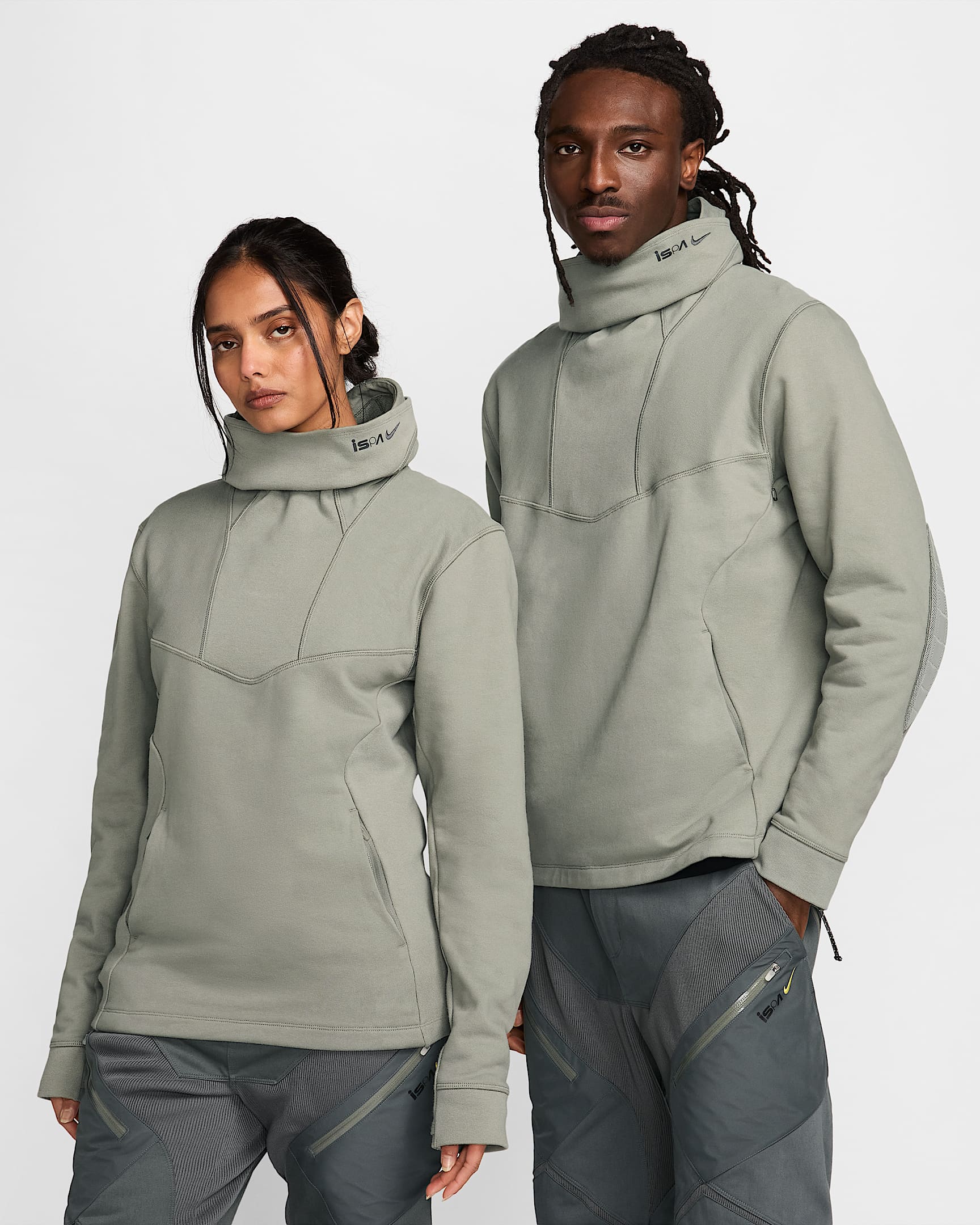 Nike ISPA 男/女连帽衫 - 暗泥灰/暗泥灰/欧皮特黄