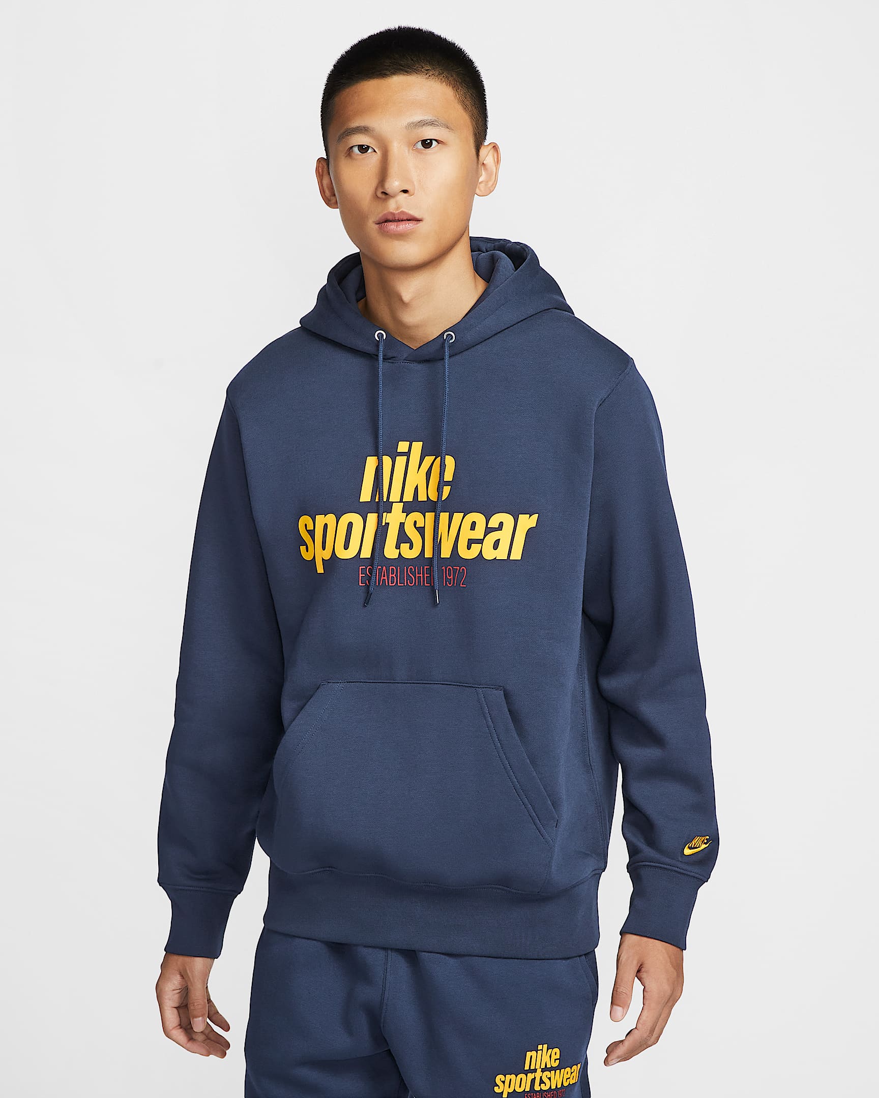 Nike Club 男子加绒复古套头连帽衫 - 黑曜石色/黑曜石色/大学金
