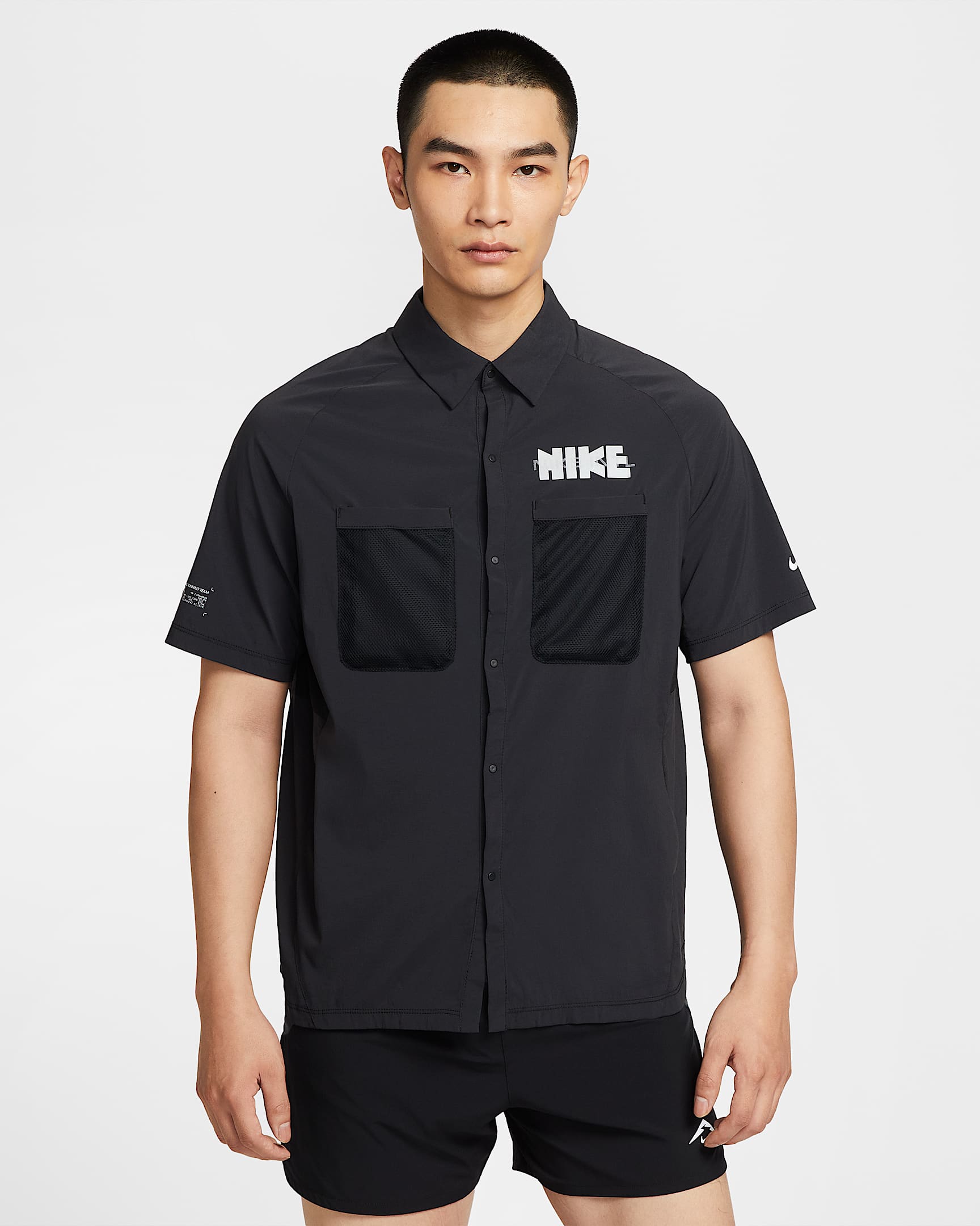 Nike Dri-FIT 男子防晒速干短袖按扣跑步上衣 - 黑