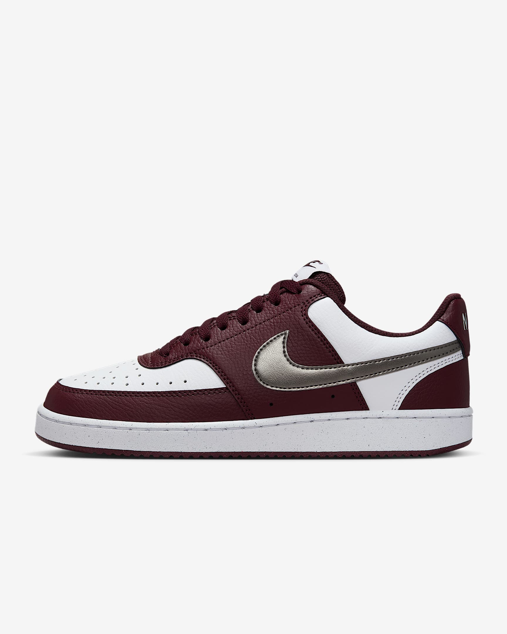 Nike Court Vision Low 女子运动鞋 - 白色/鲜亮勃艮第酒红/金属青灰