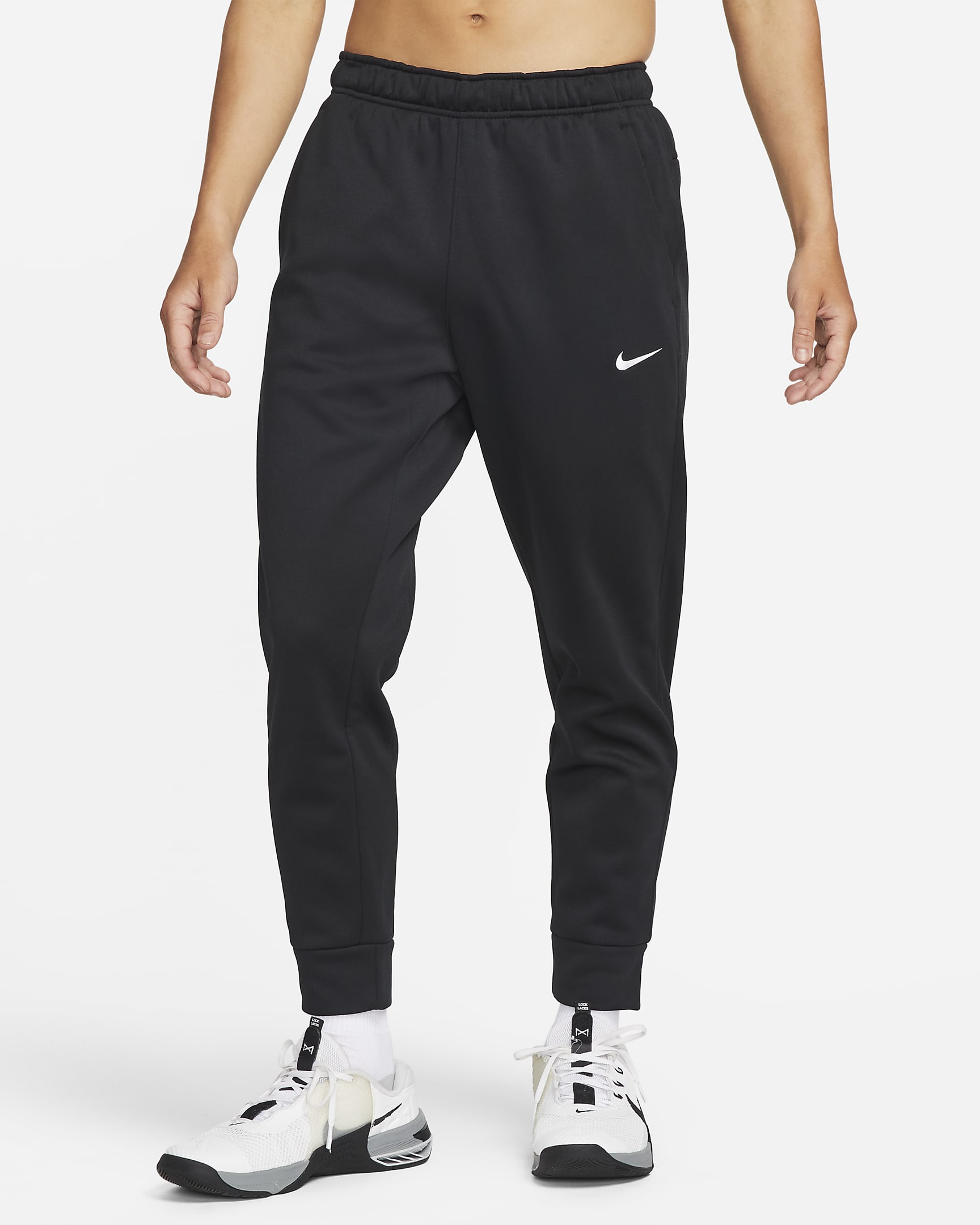 Nike Therma-FIT 男子加绒锥形保暖训练长裤 - 黑/黑/白色