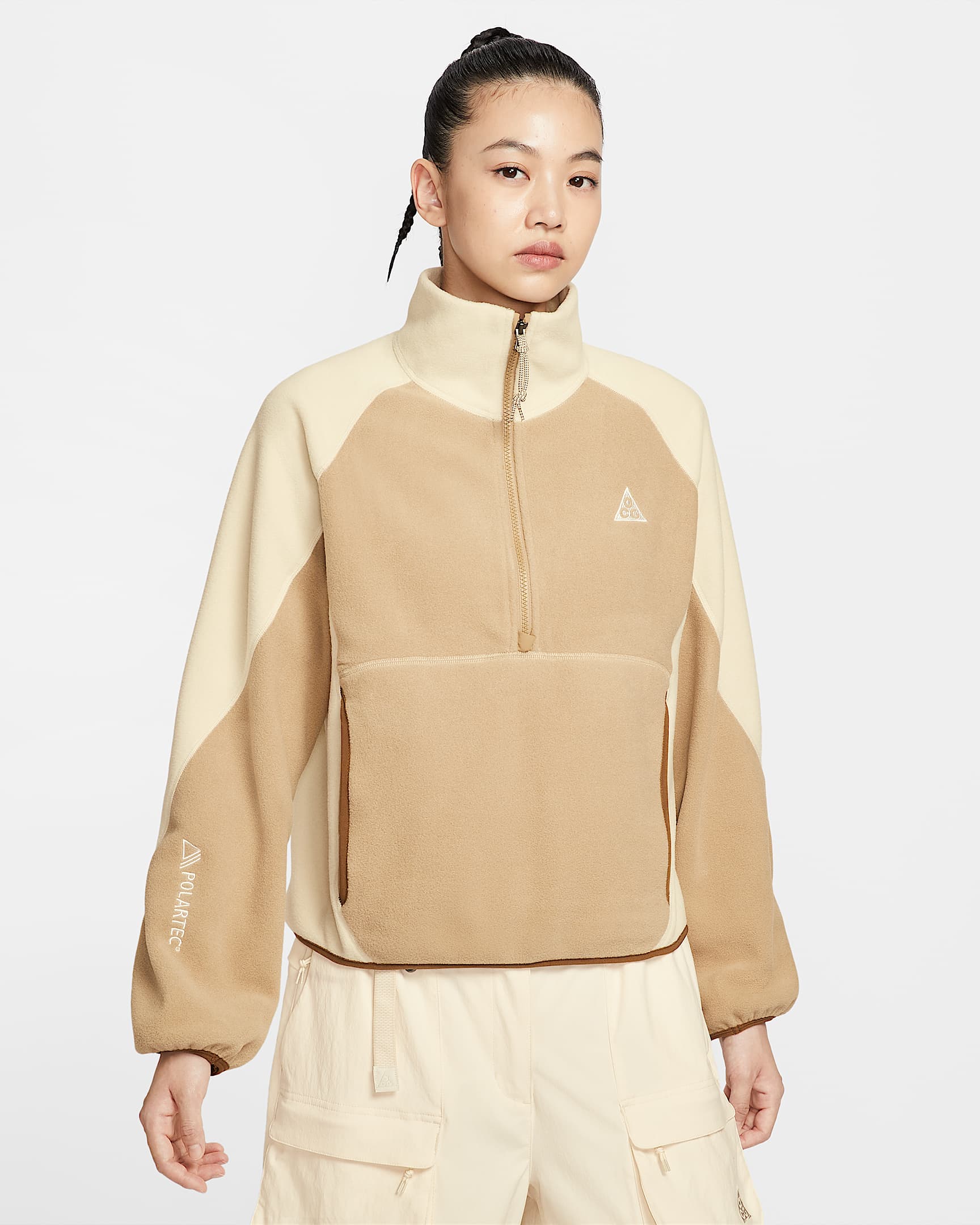 Nike ACG "Wolf Tree" 女子半长拉链开襟摇粒绒上衣 - 杏茶色/浅卡其/苔木棕色/山峰白
