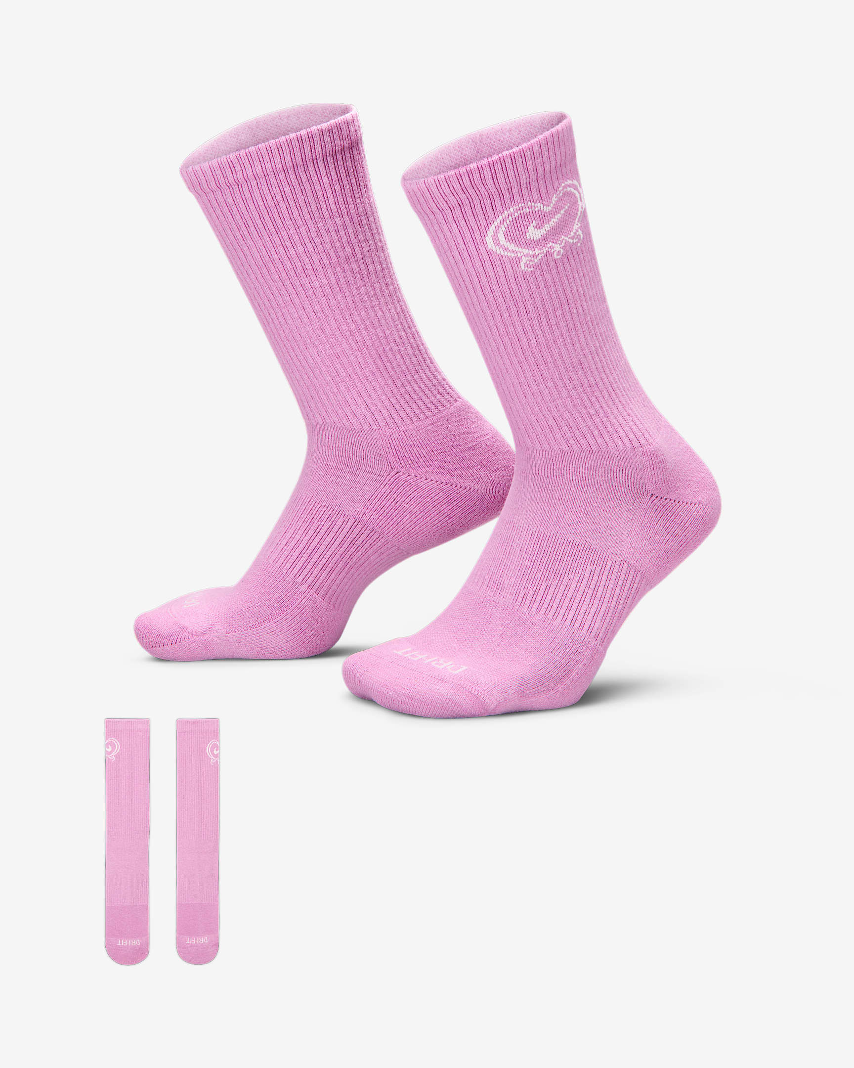 Nike Everyday Plus 舒适速干中筒运动袜（1 双） - 浅品红/帆白