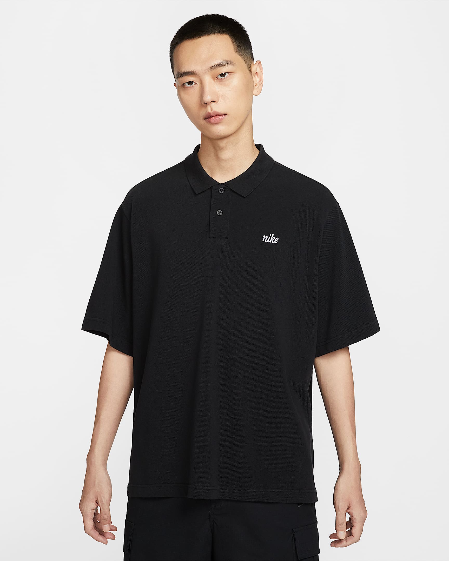 Nike Sportswear Club 男子翻领T恤 - 黑/黑/白色