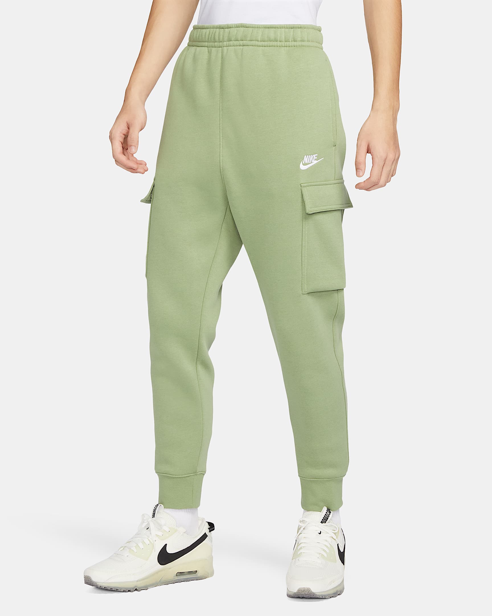 Nike Sportswear Club Fleece 男子加绒工装长裤 - 油绿/油绿/白色