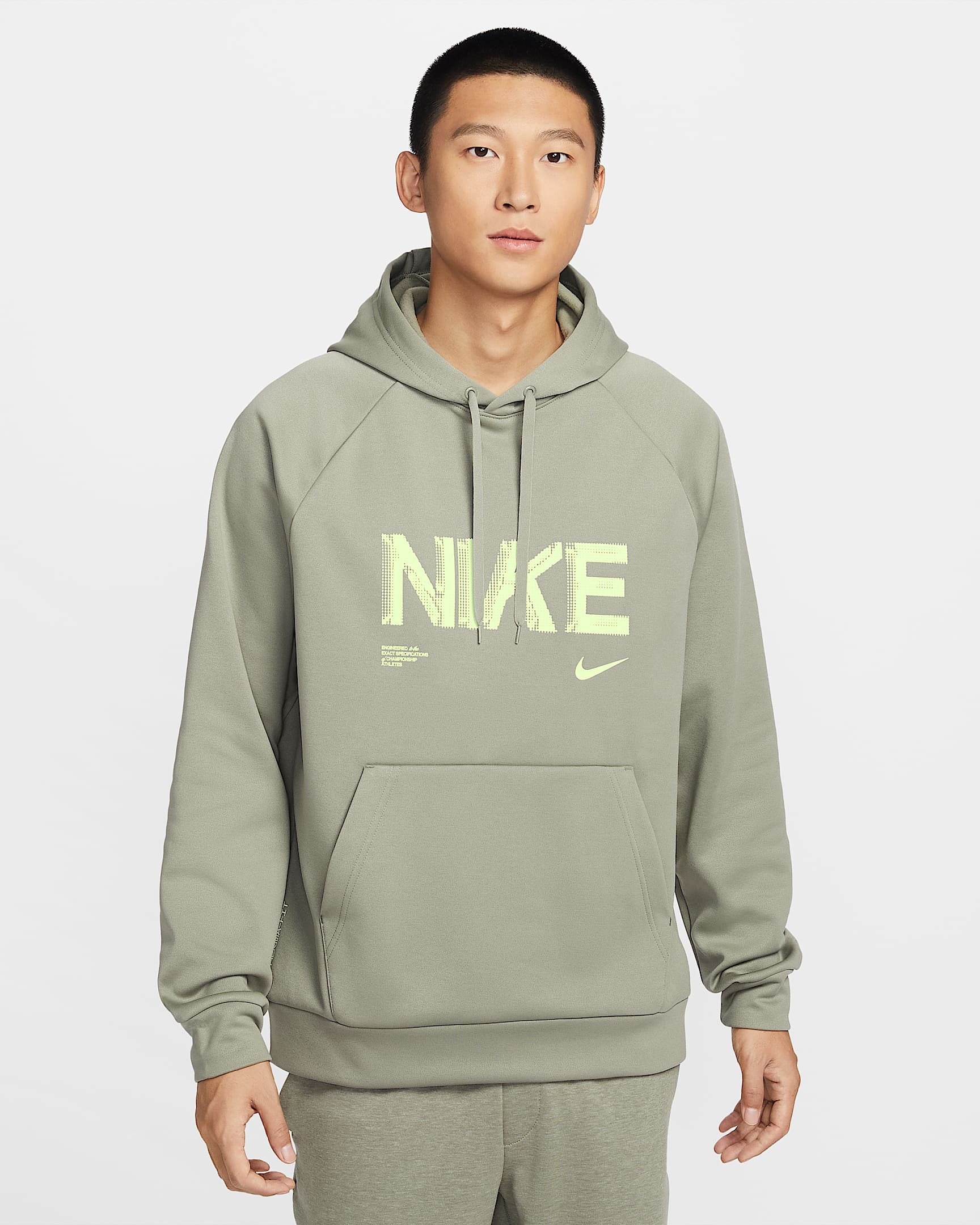 Nike Therma-FIT 男子加绒套头连帽衫 - 浅军绿/浅柠色