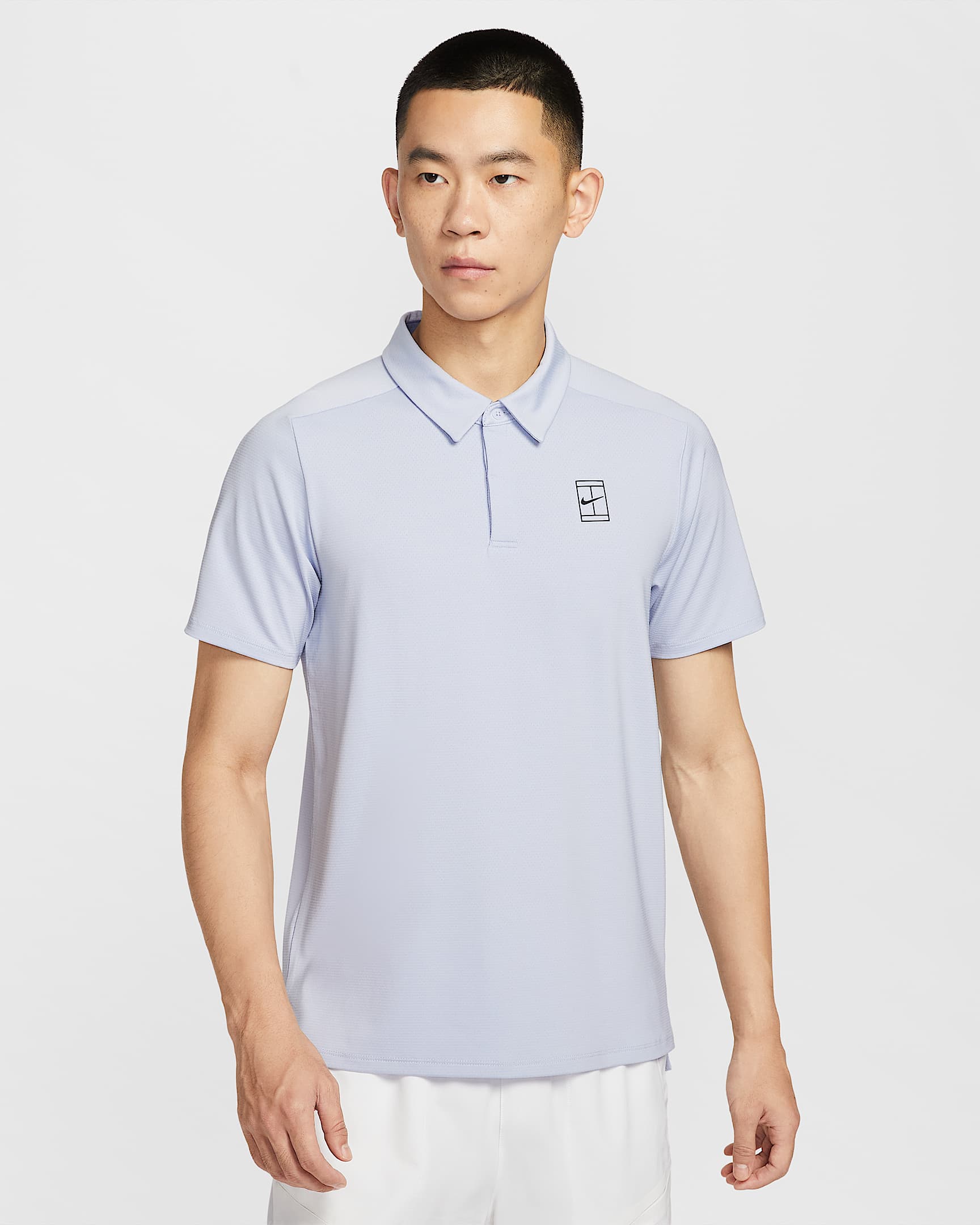 NikeCourt Advantage Dri-FIT 男子速干网球翻领T恤 - 幻影/黑