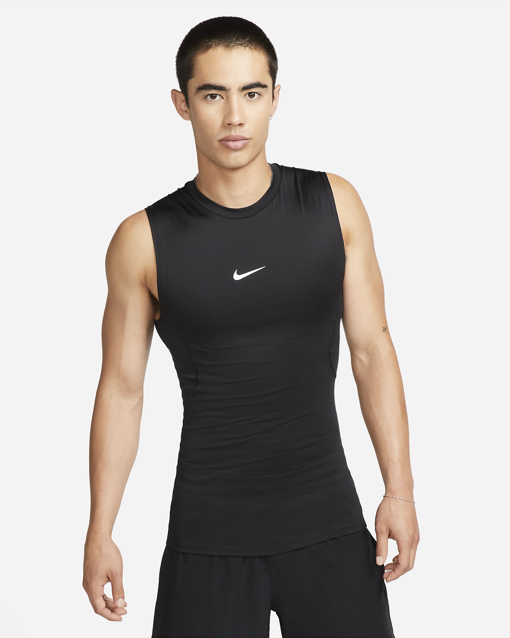 Nike Pro Dri-FIT 男子透气速干紧身无袖训练上衣 - 黑/白色