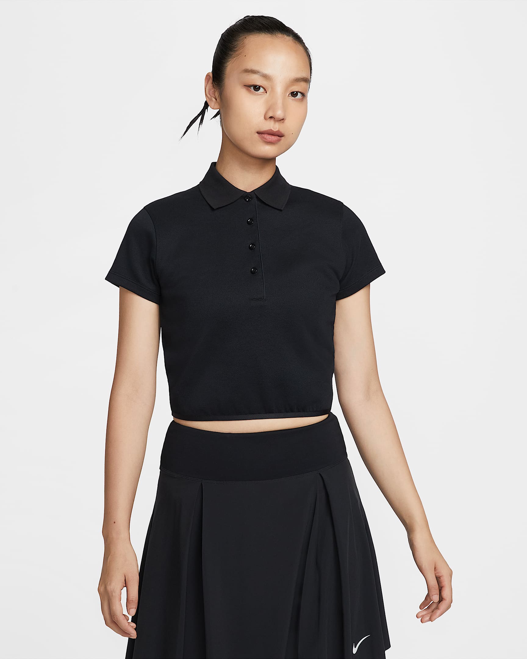 Nike 女子短袖高尔夫翻领T恤 - 黑/帆白
