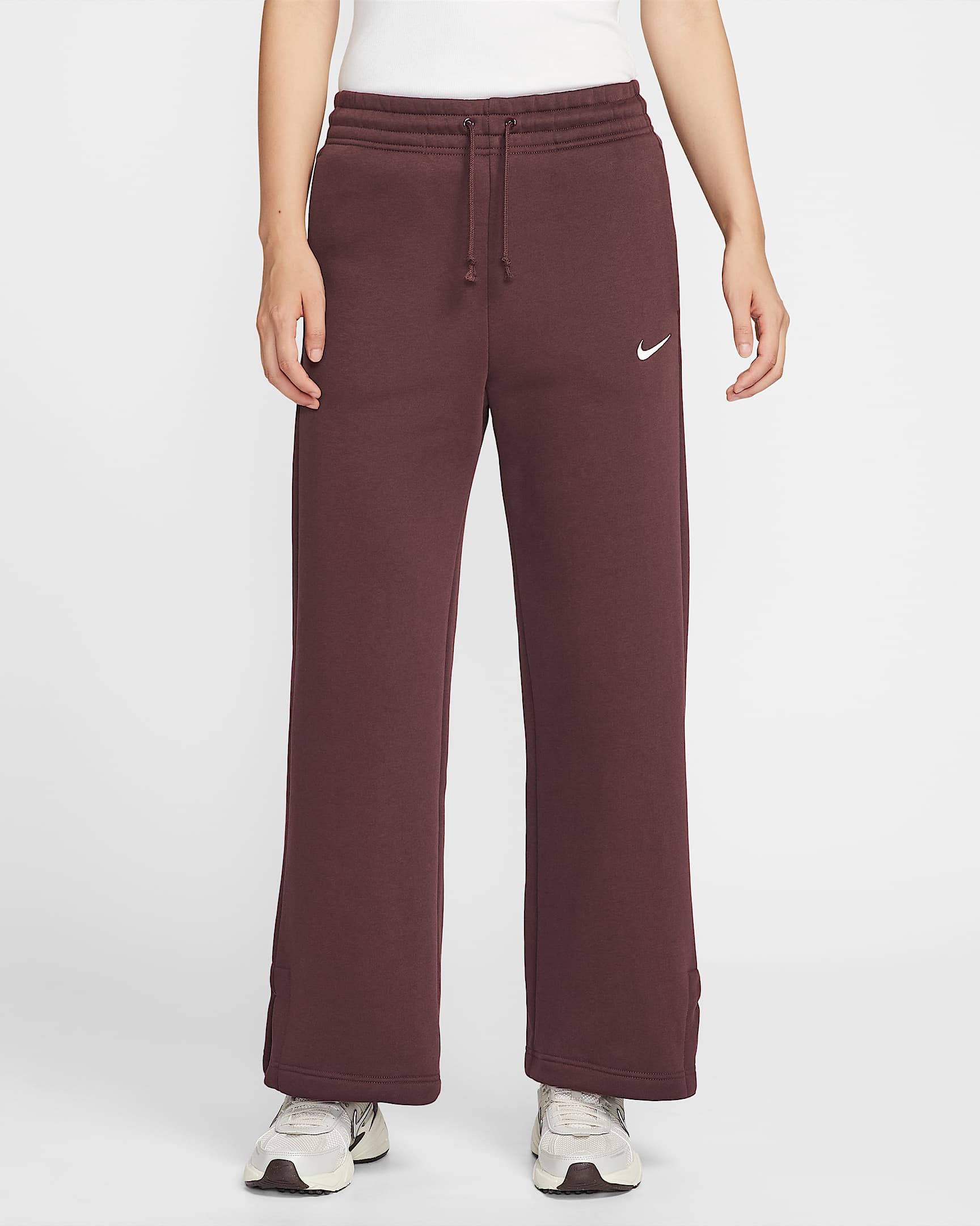 Nike Sportswear Phoenix Fleece 女子加绒高腰阔腿长裤 - 鲜亮勃艮第酒红/帆白