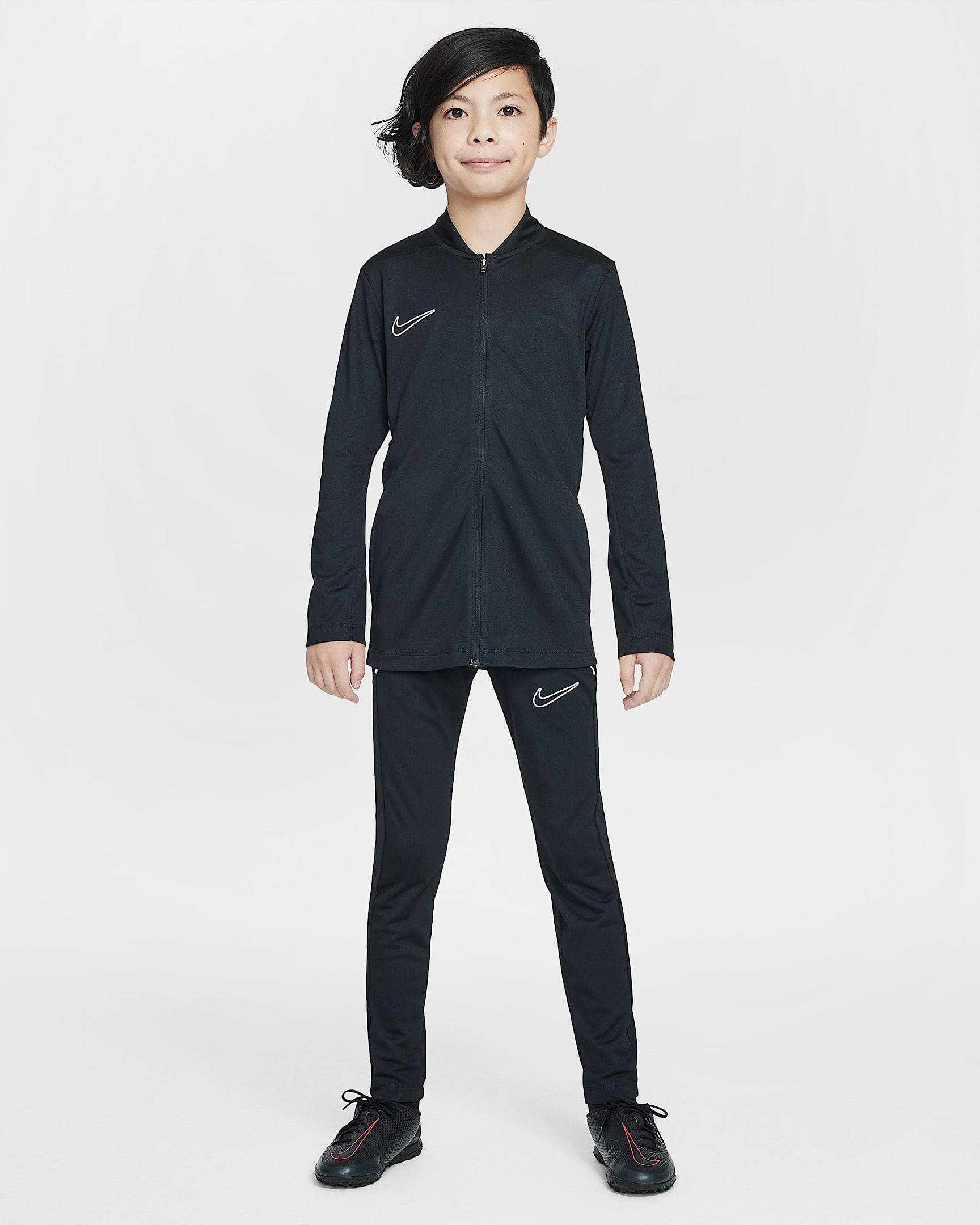 Nike Academy Dri-FIT 大童速干足球夹克和长裤运动套装 - 黑/白色/白色