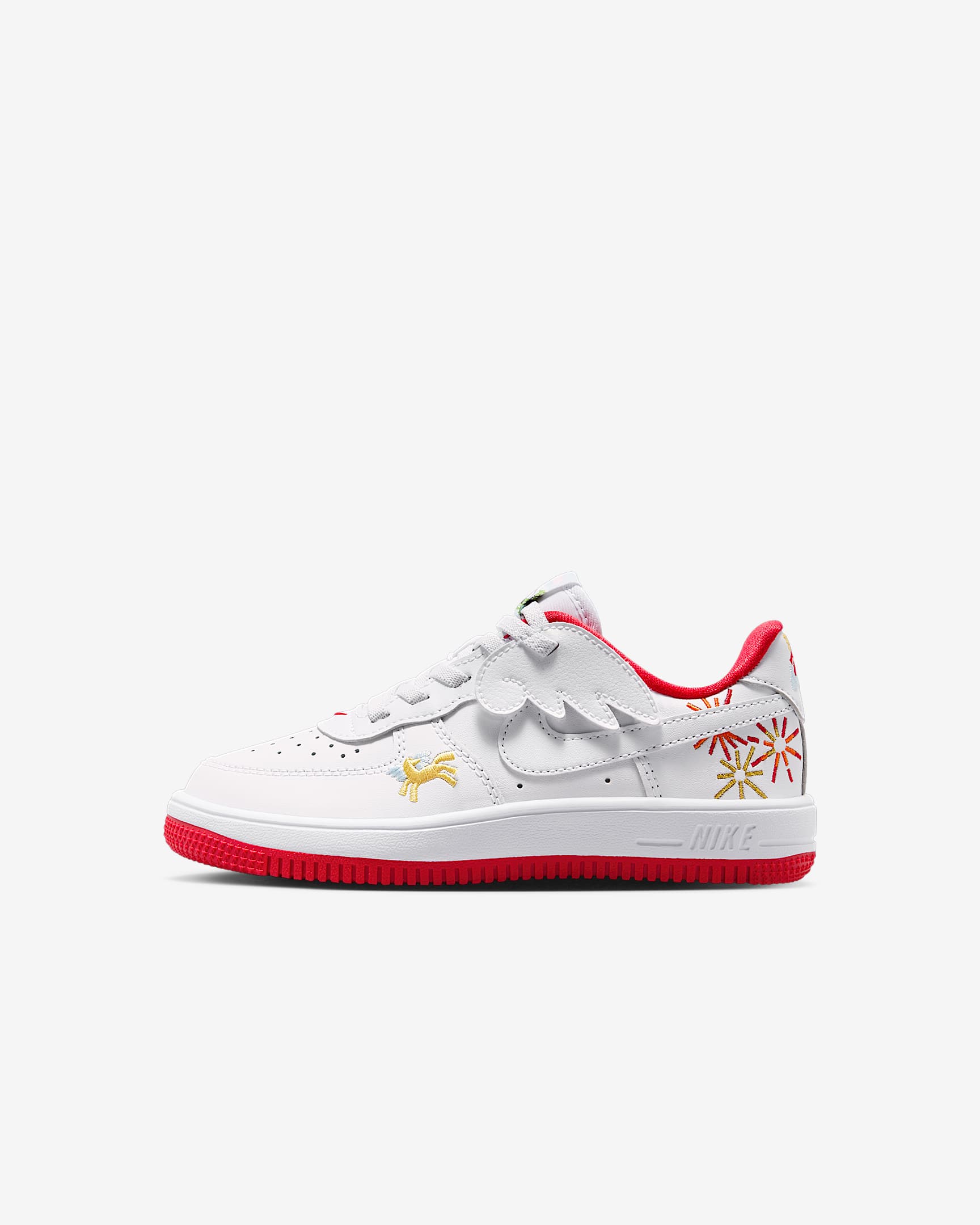 Nike Force 1 Low EasyOn 马年限定脱缰系列新年款幼童运动鞋 - 白色/白色/大学红/白色
