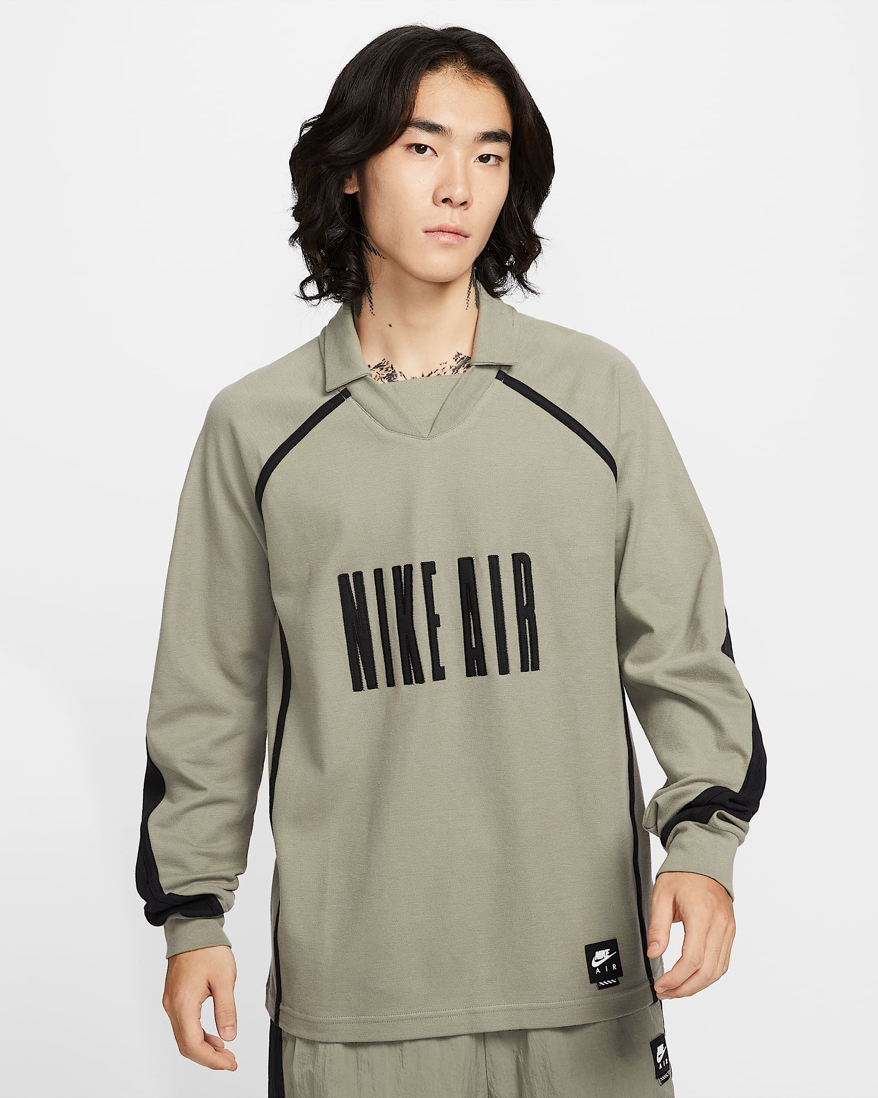 Nike Air 男子长袖足球上衣 - 浅军绿/黑/黑