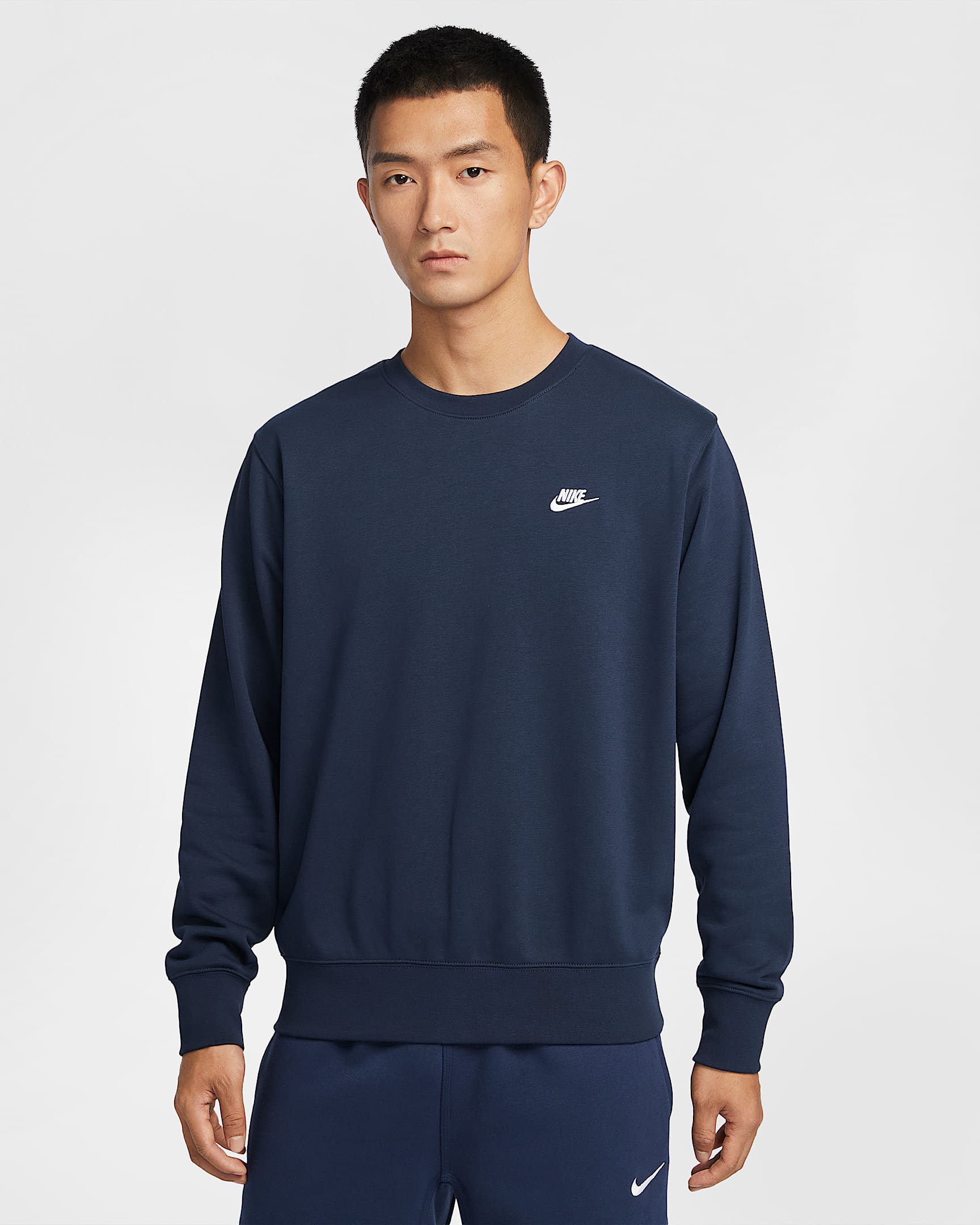 Nike Club 男子法式毛圈圆领上衣 - 黑曜石色/白色