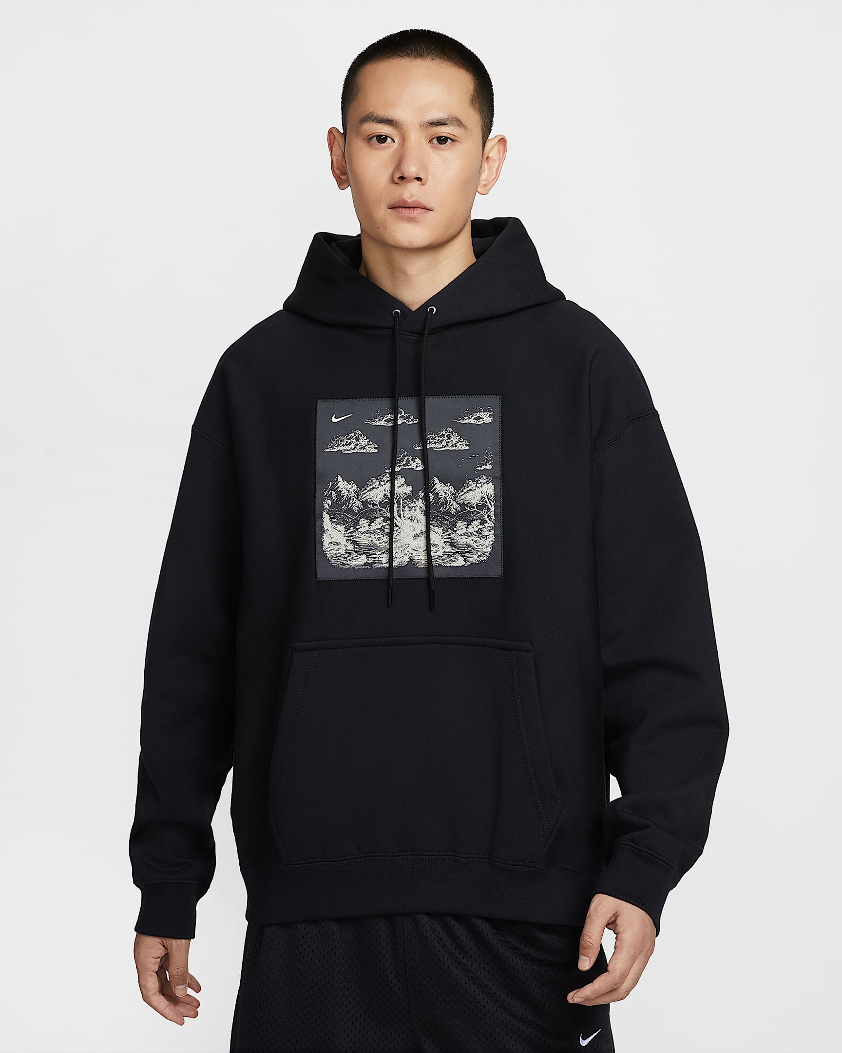 Nike Solo Swoosh 男子加绒套头连帽衫 - 黑/煤黑