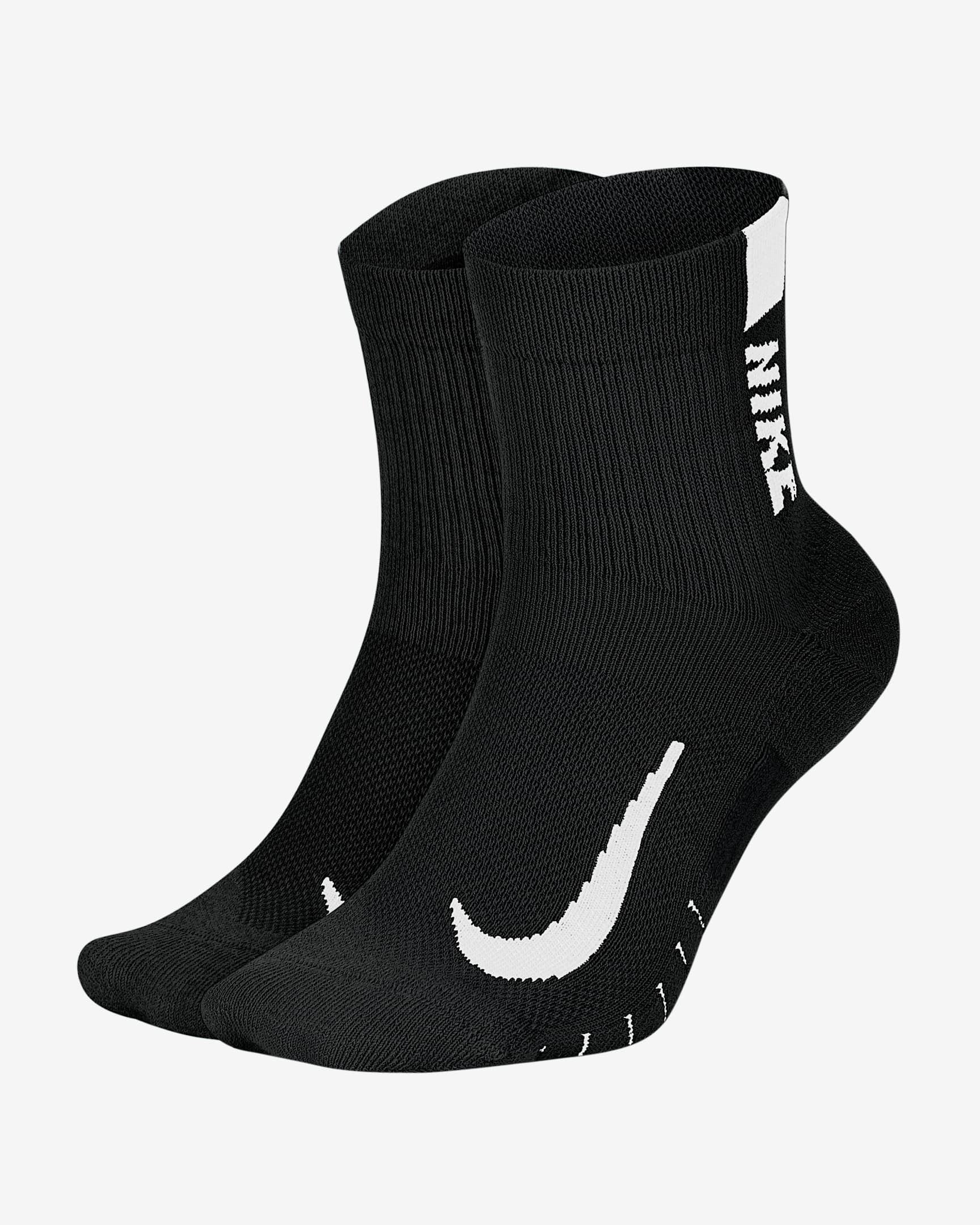 Nike Multiplier 速干跑步短袜(2 双) - 黑/白色