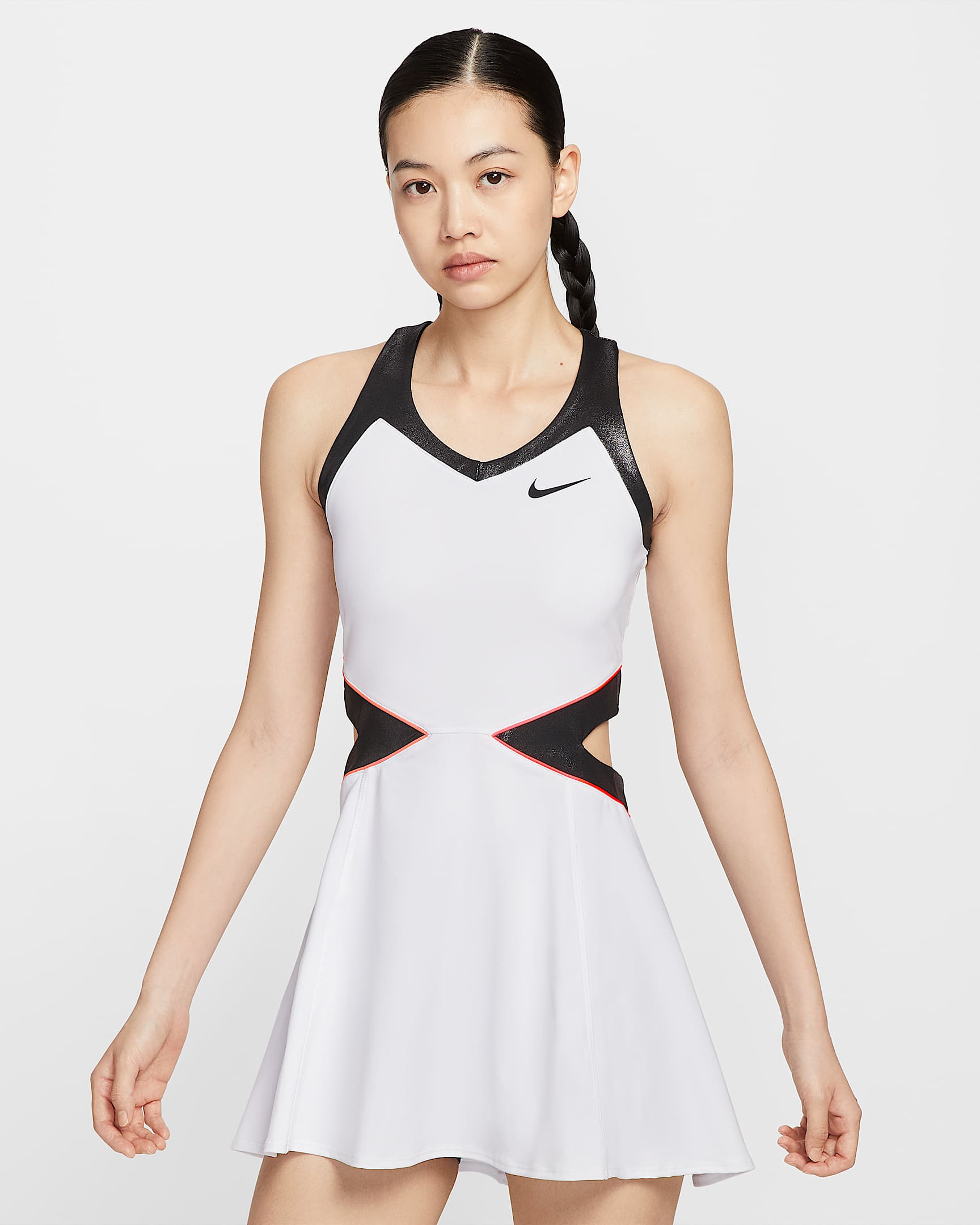 NikeCourt Slam Dri-FIT 女子速干网球连衣裙 - 白色/黑/潘趣红