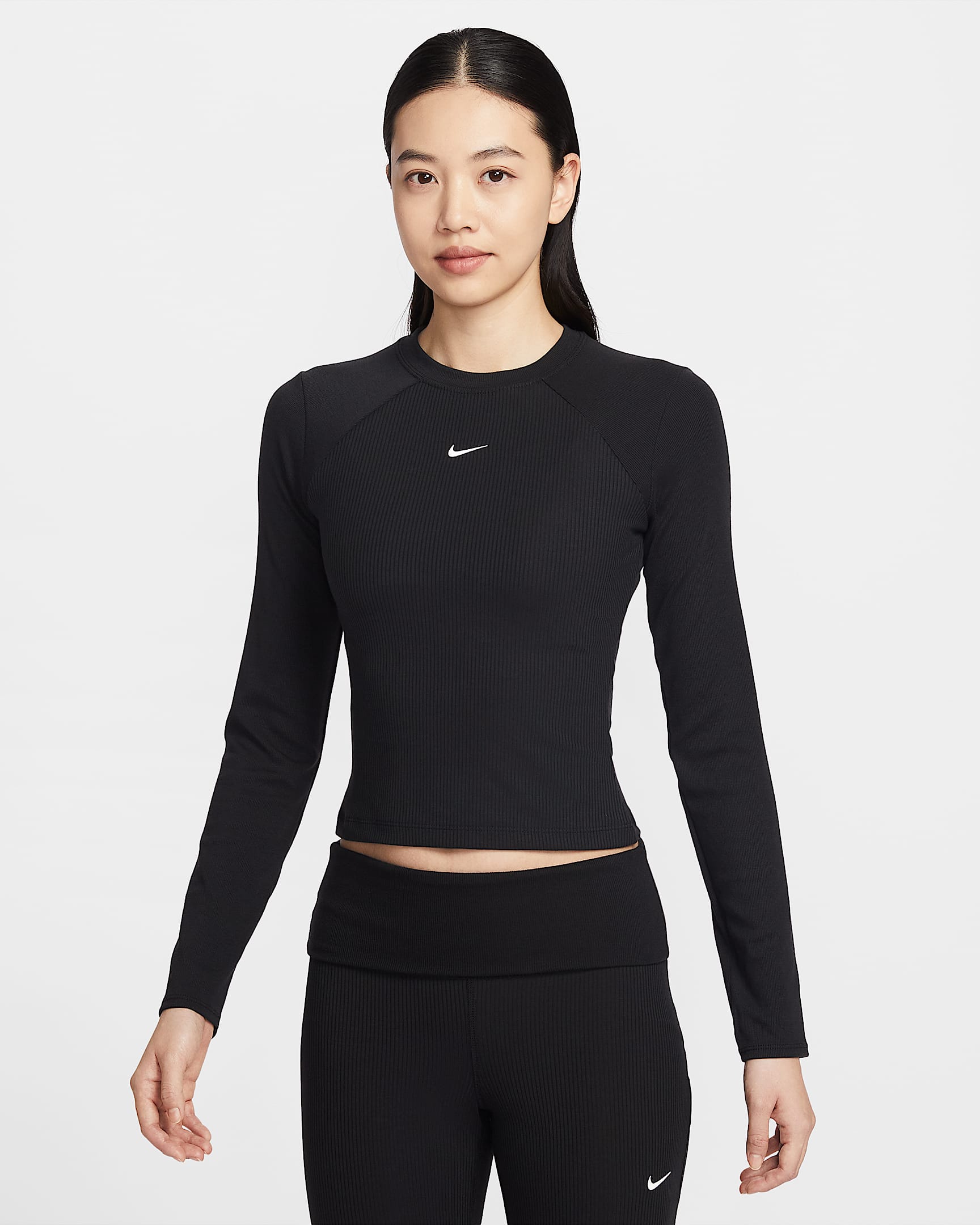 Nike Sportswear Chill Knit 女子紧身长袖罗纹上衣 - 黑/帆白