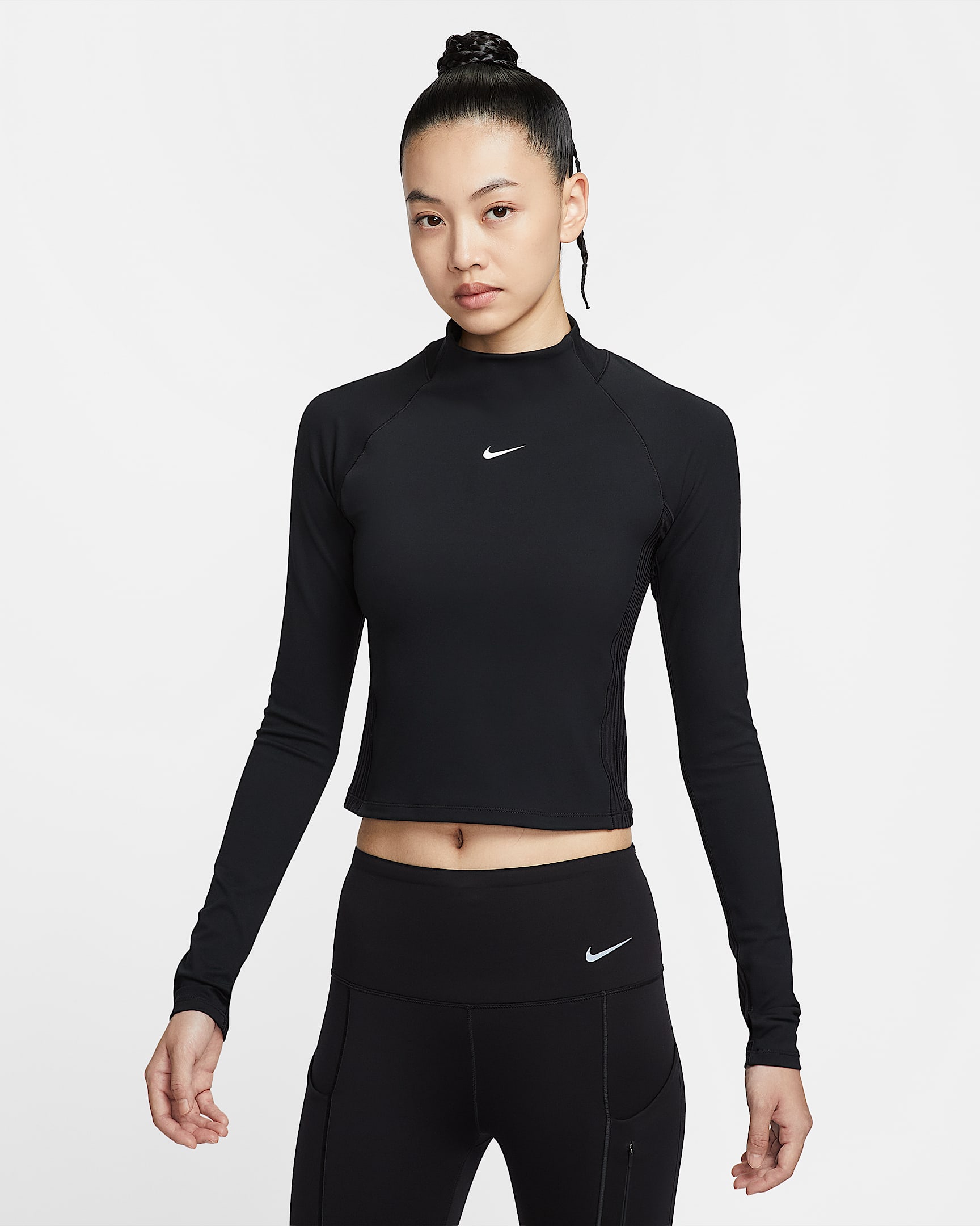 Nike Pro Dri-FIT 女子速干长袖紧身训练上衣 - 黑/白色