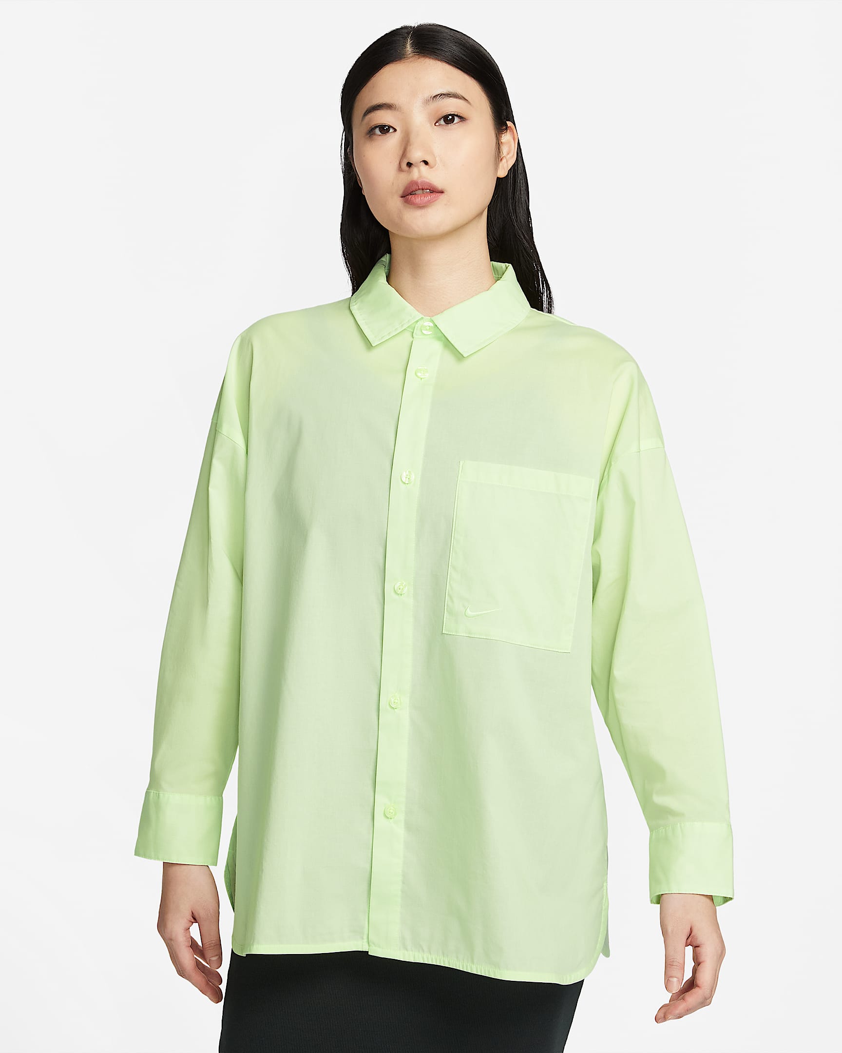 Nike Sportswear Chill Poplin 女子宽松长袖纽扣上衣 - 微黄绿/微黄绿