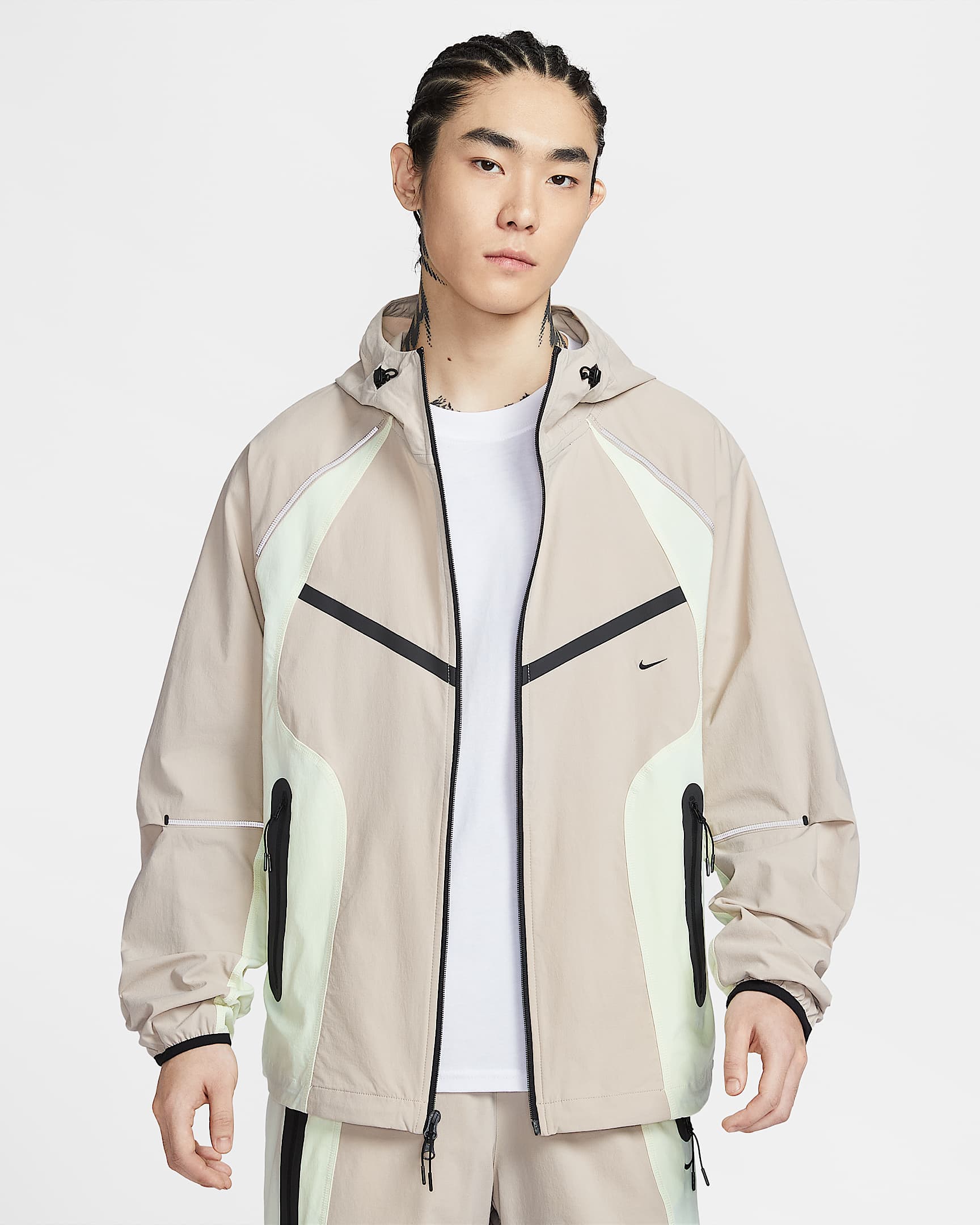 Nike Tech Dri-FIT Windrunner 男子速干梭织全长拉链开襟撞色夹克 - 奶白 II/浅荧光黄/黑